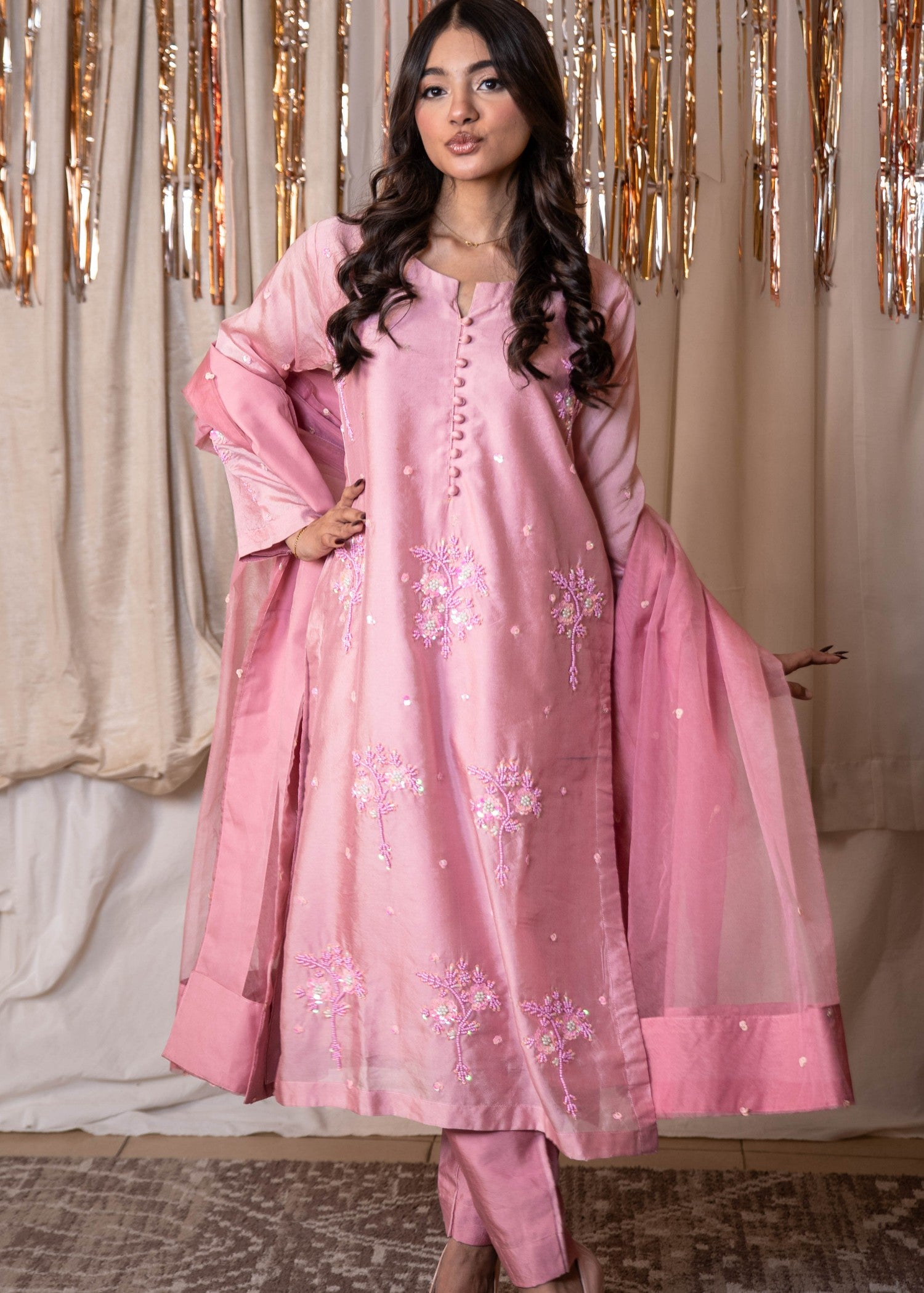 silk Kurta Set in Baby pink