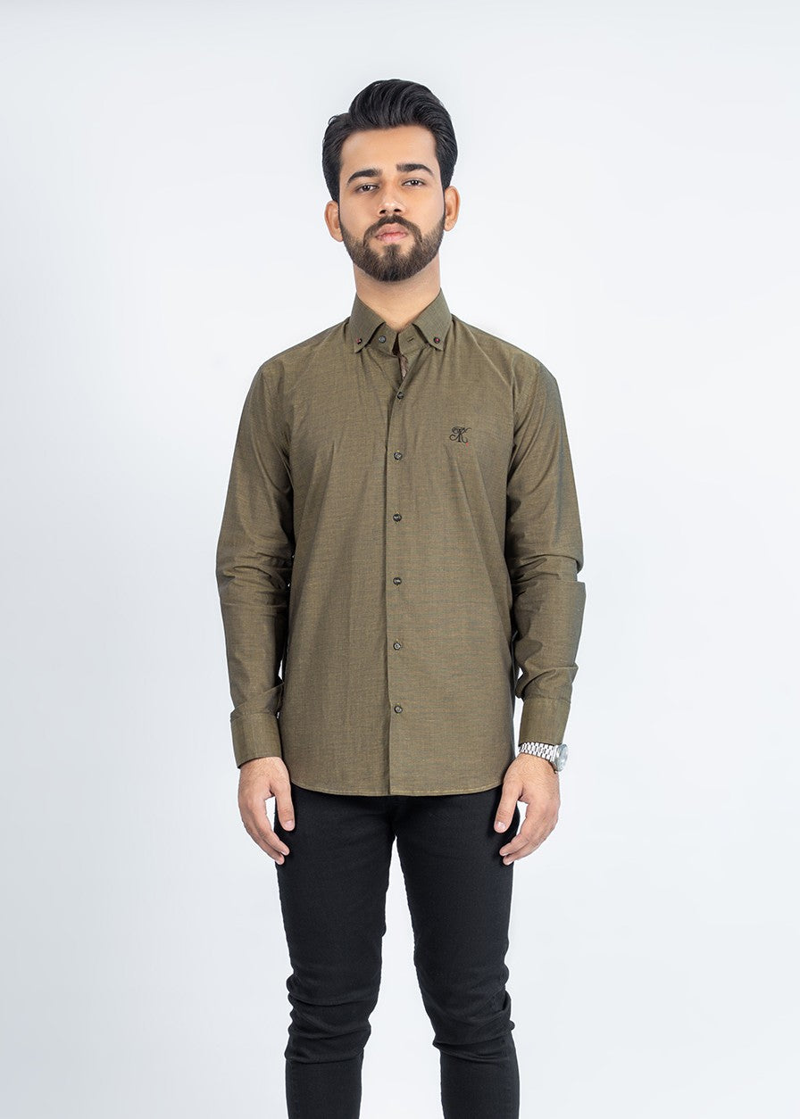 cotton Casual Shirt in Olive green