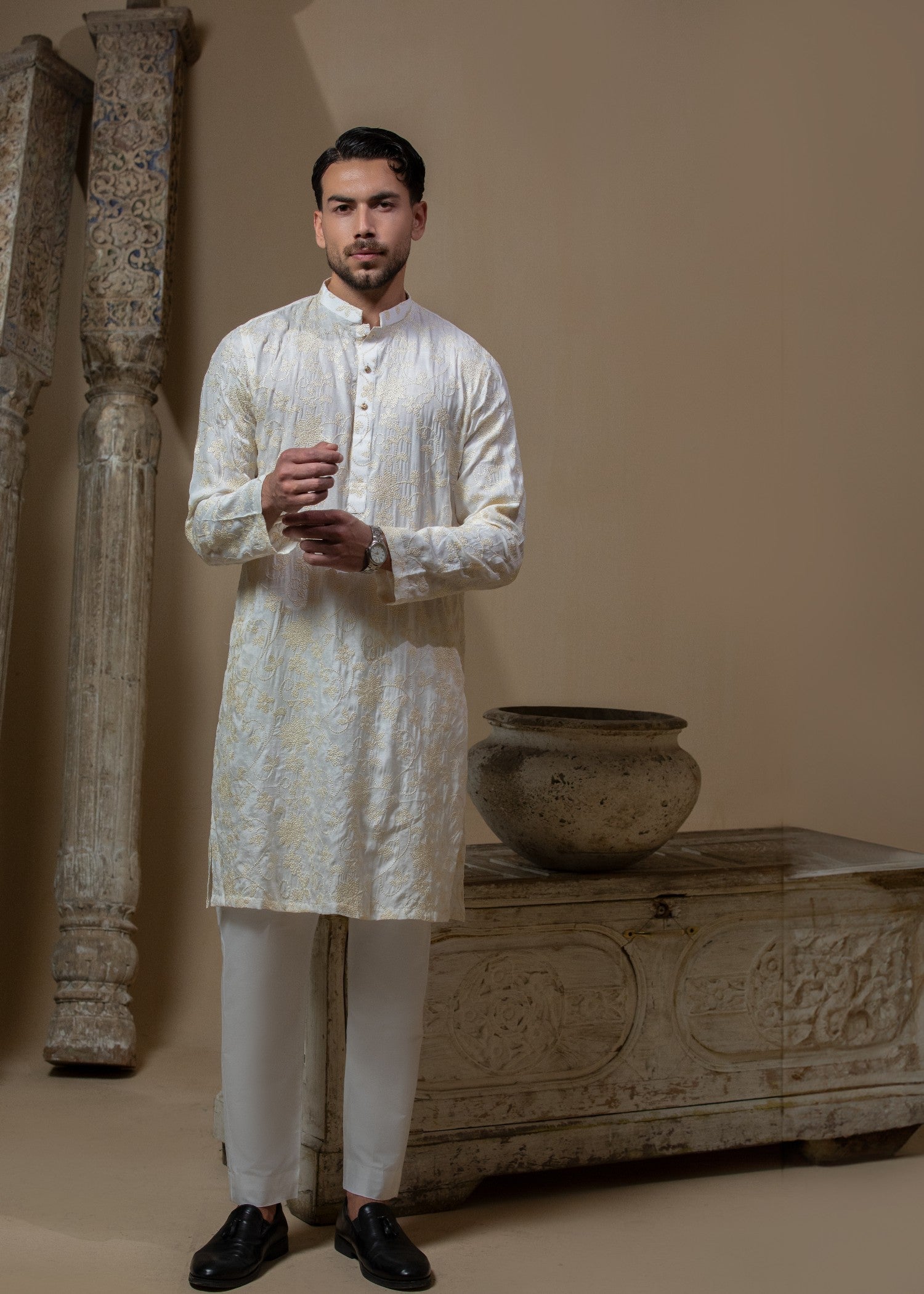 pk raw silk Kurta Set in Ivory