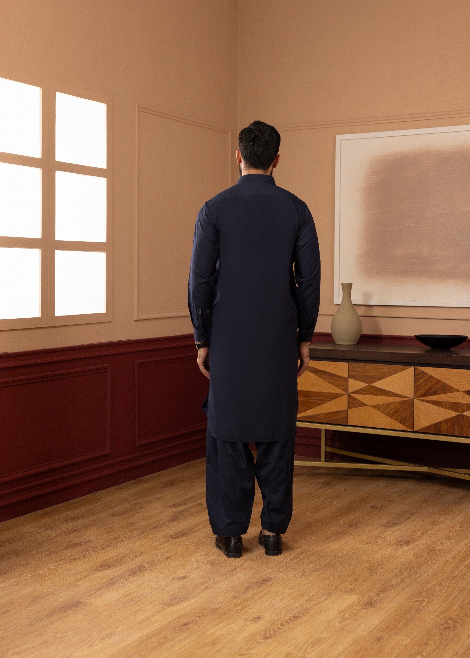blended cambric Shalwar Kameez in Navy blue