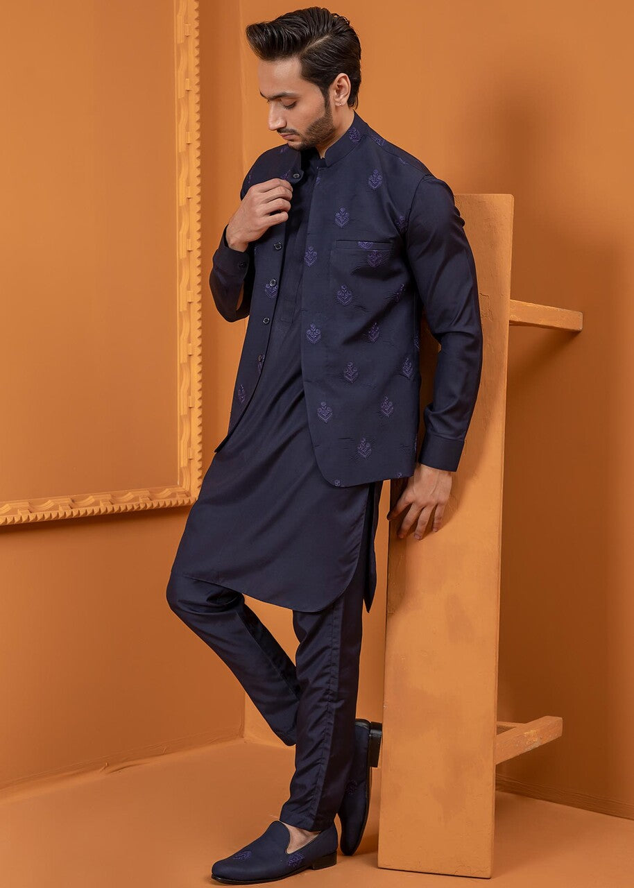 wash & wear Waistcoat in Blue by Ahmad Raza