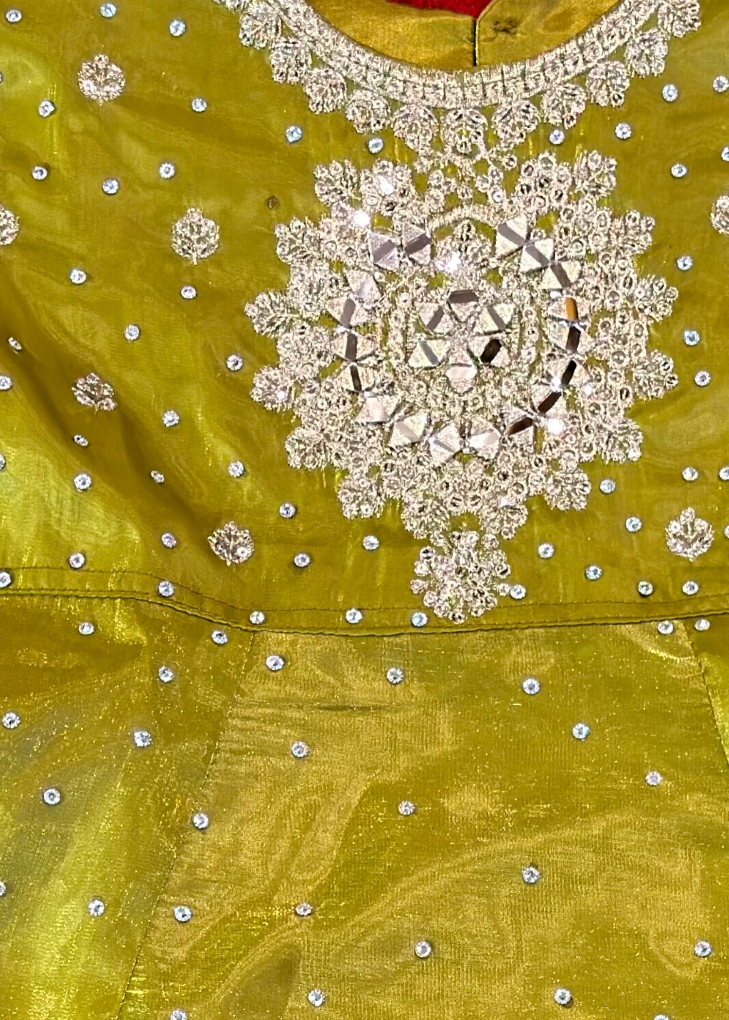 silk Pishwas in Olive green