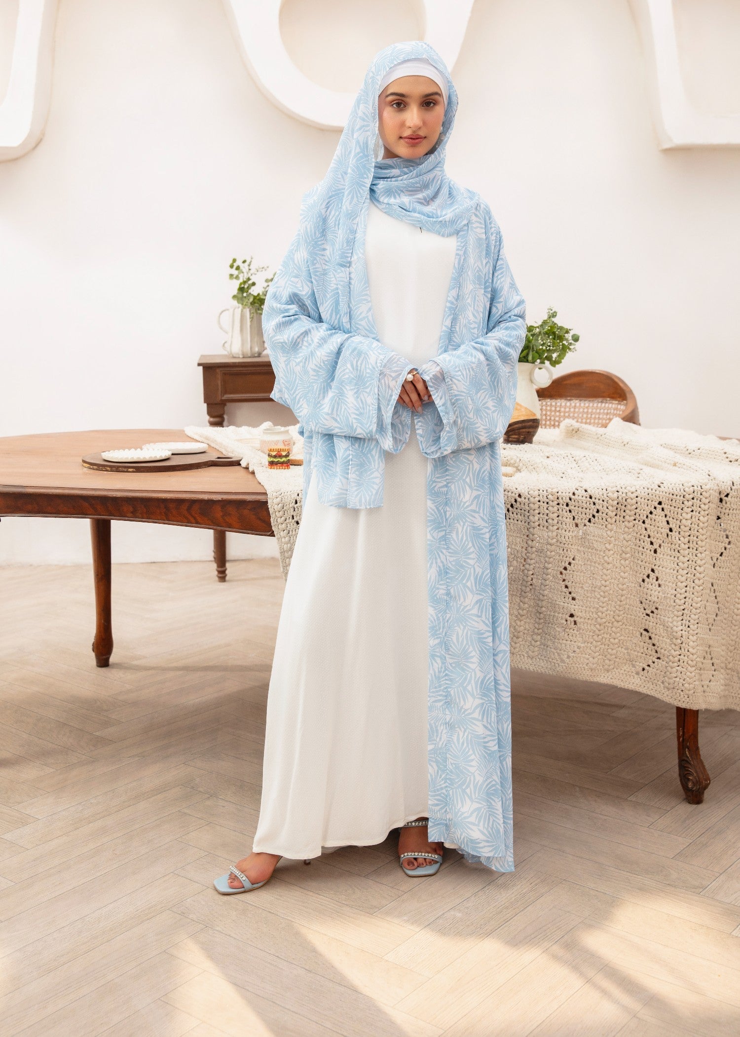 chiffon Abaya in Powder blue