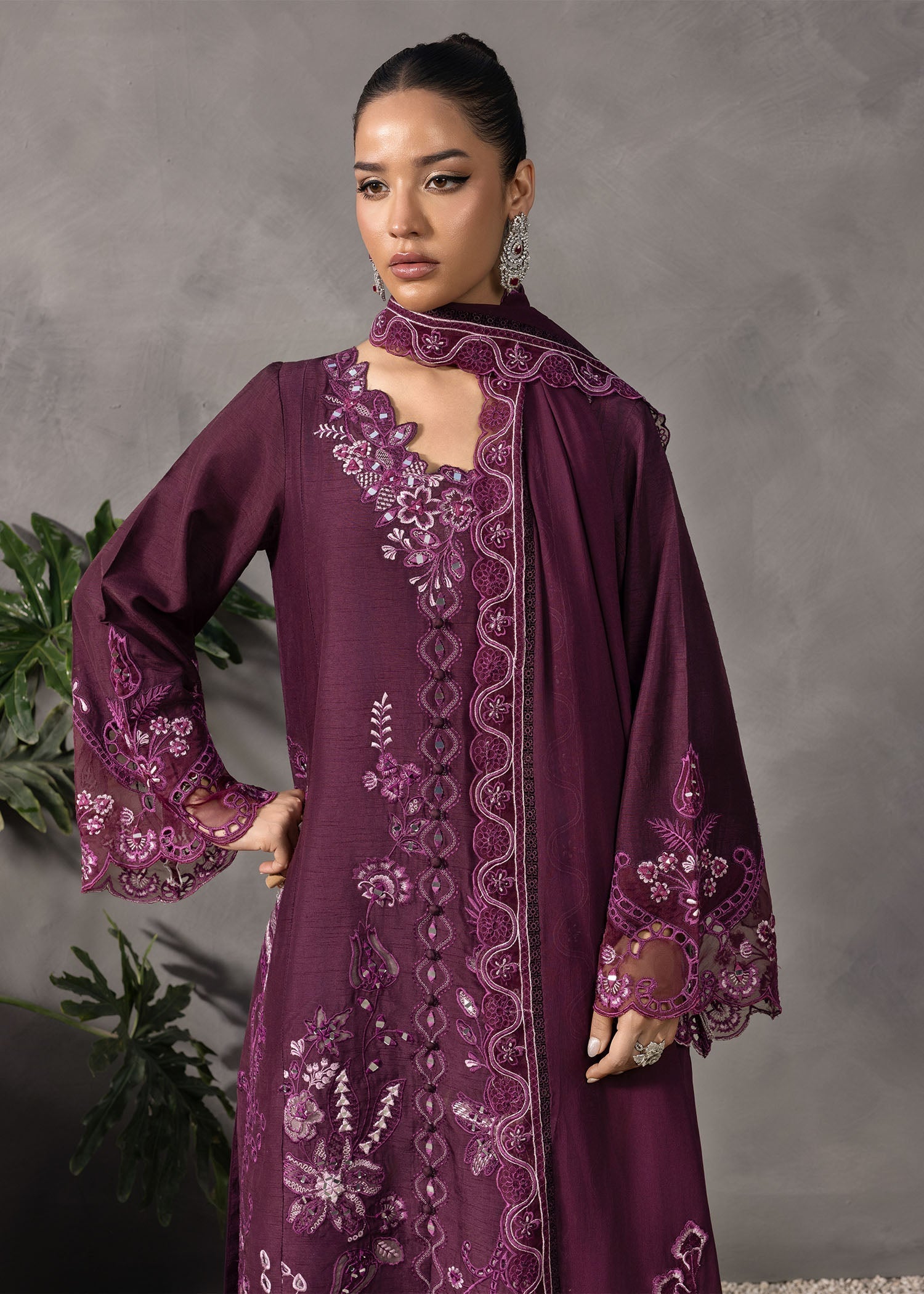 korean raw silk Kurta Set in Plum purple