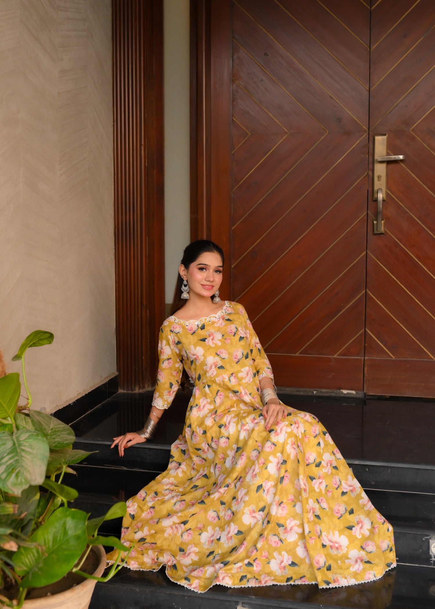 lawn Pishwas in Yellow green