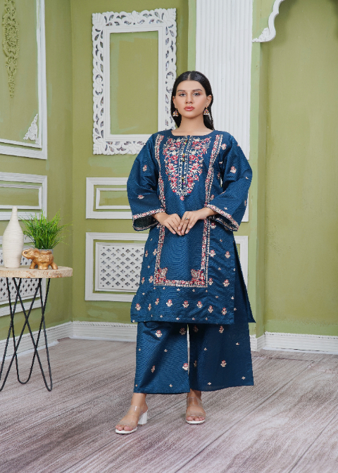 yarn dyed khaddi Kurta Set in Blue