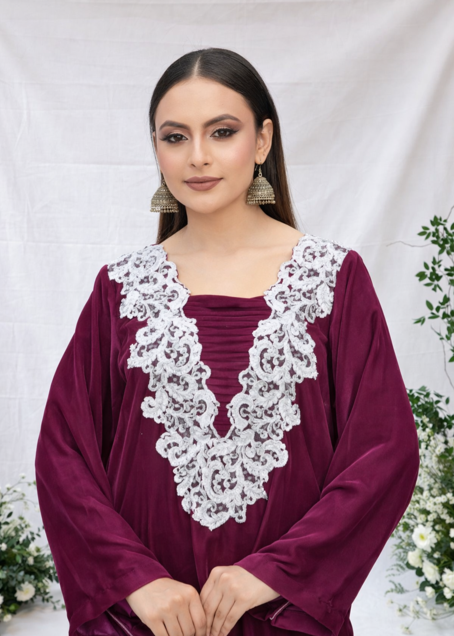 velvet Kurta Set in Plum