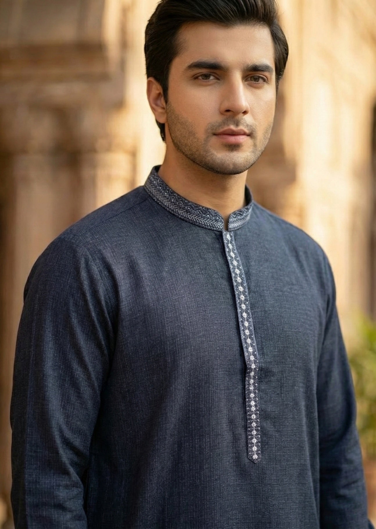 textured wash & wear Shalwar Kameez in Blue by Real Image Clothing