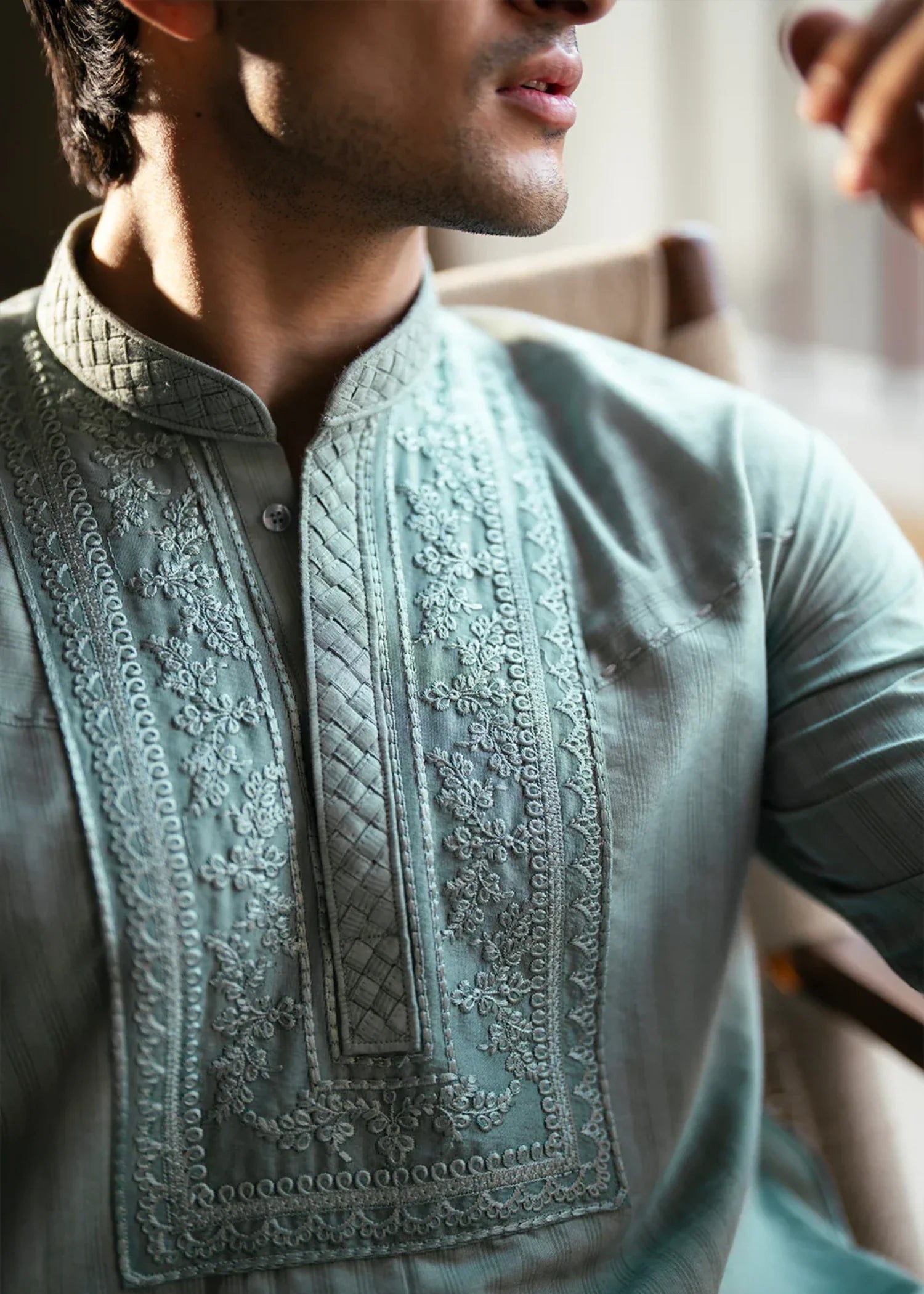 cotton dobby Kurta Set in Mint green