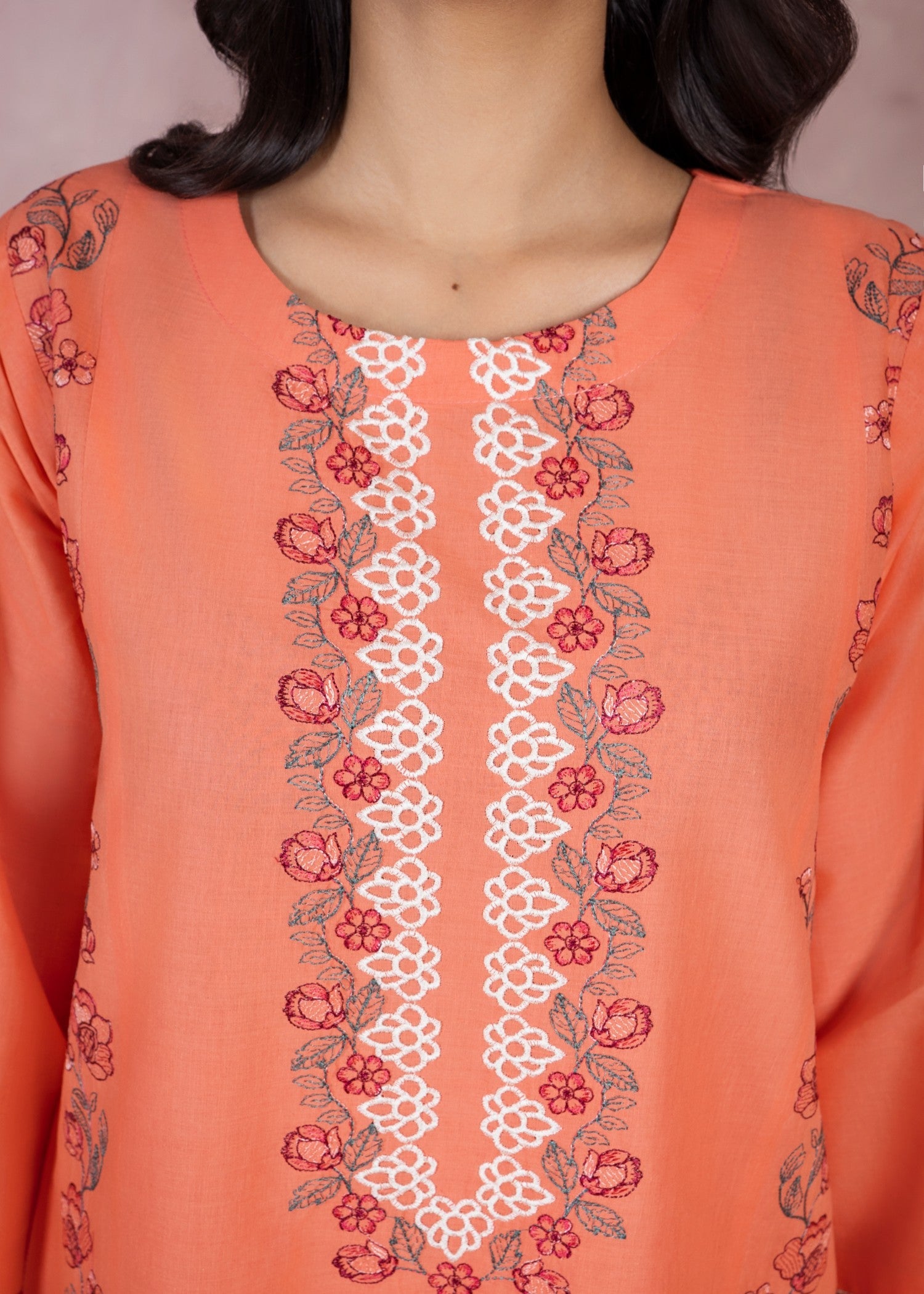 lawn Kurta Set in Coral pink
