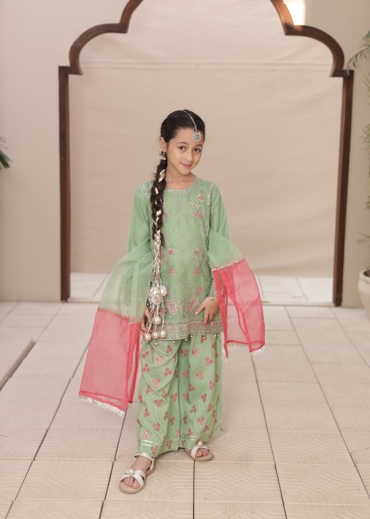 organza Kurta Set in Tea green