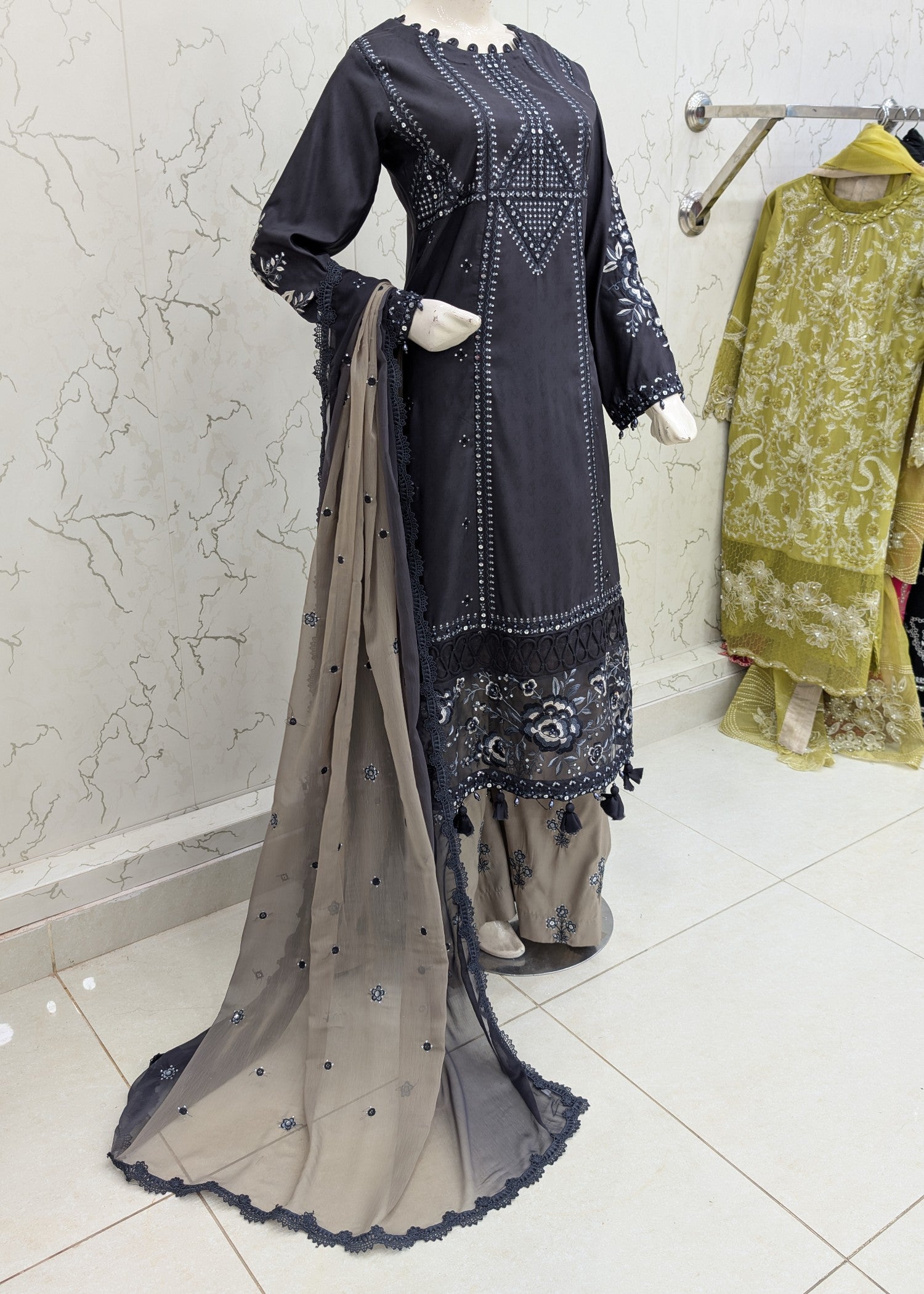 poly lawn Kurta Set in Midnight
