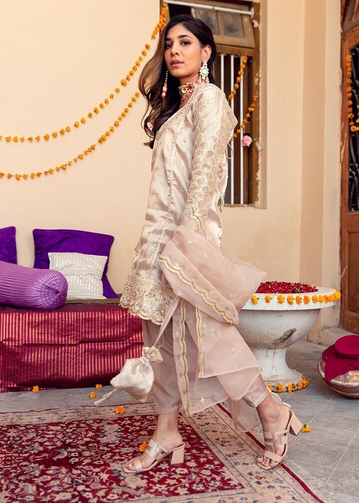 tissue Kurta Set in Beige