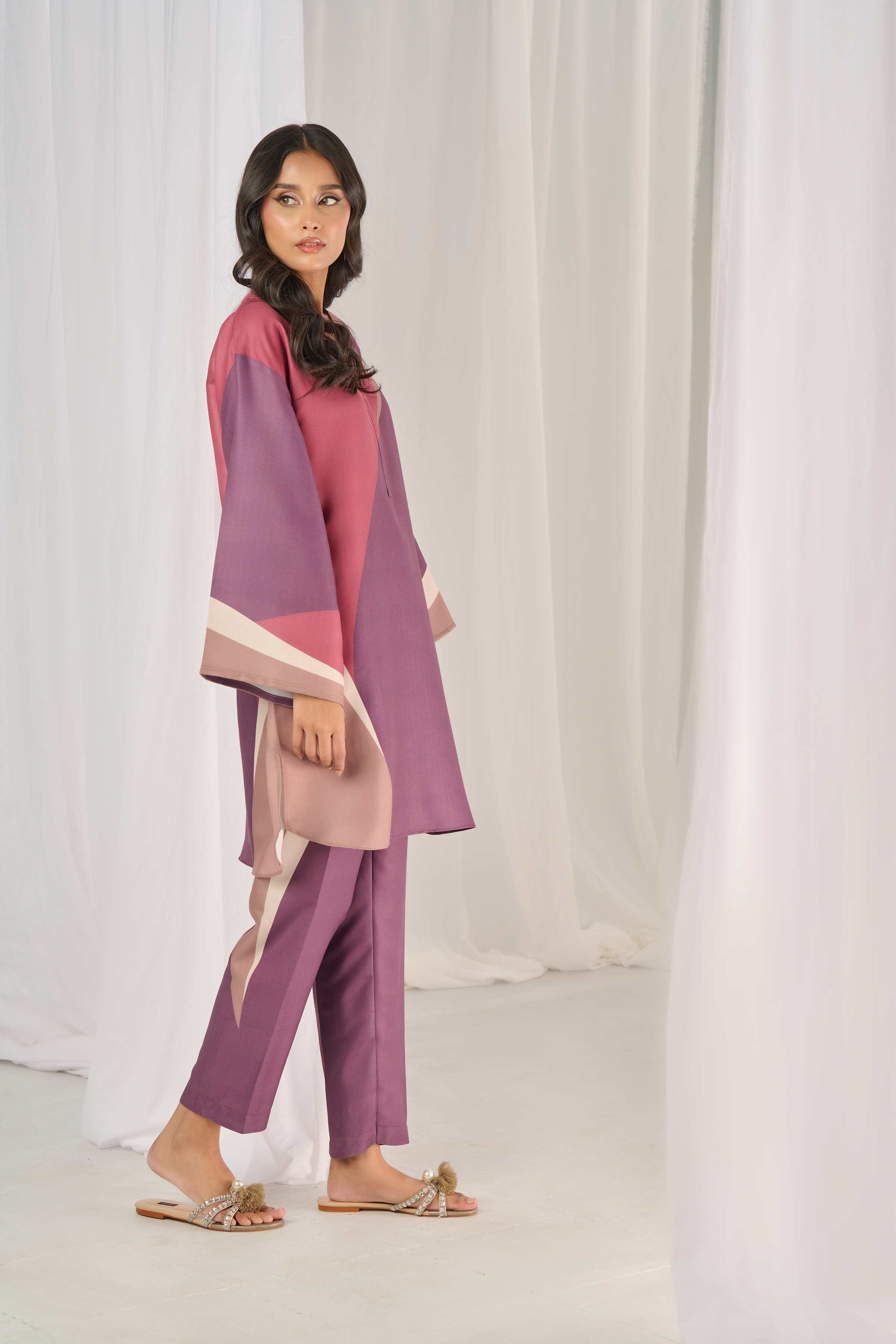 herringbone Kurta Set in Mauve