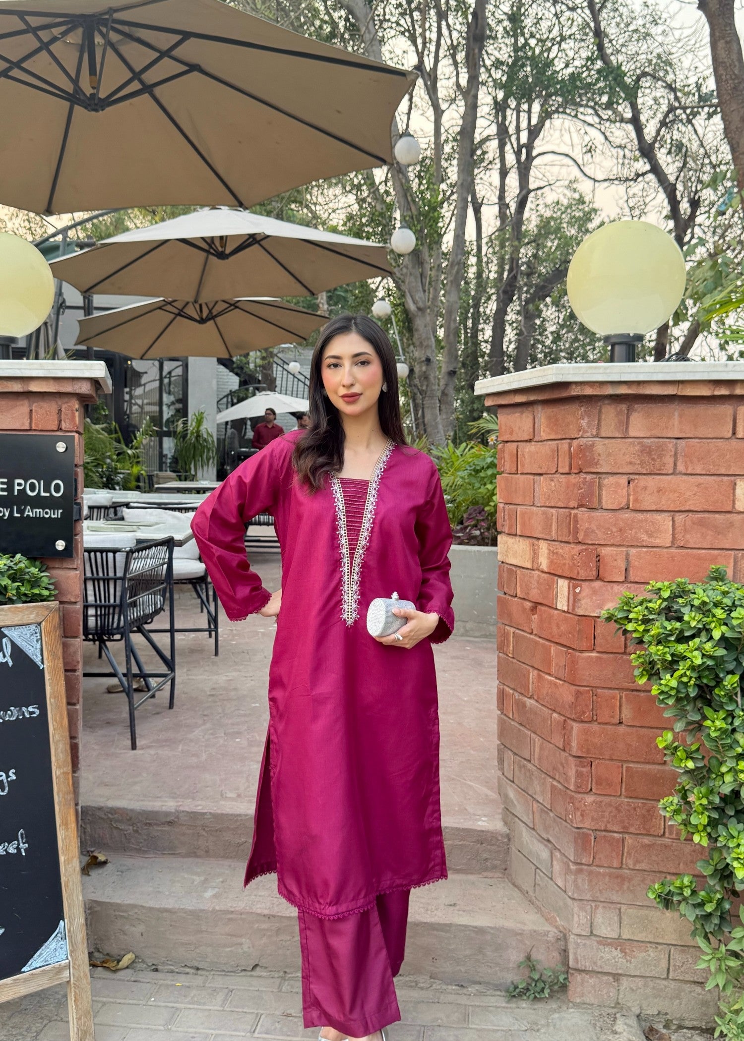 medium silk Kurta Set in Magenta