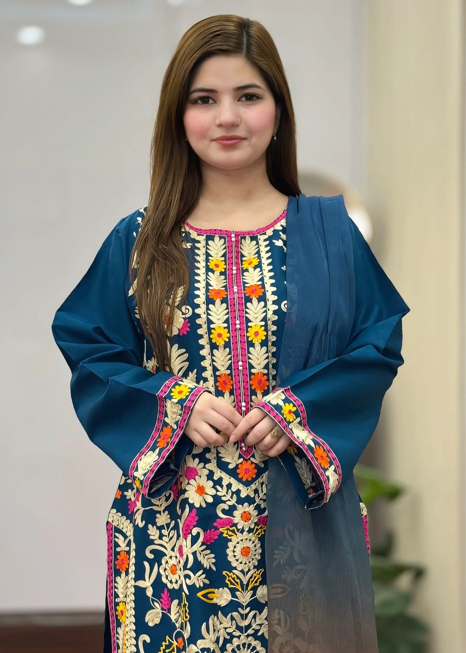 lawn cotton Kurta Set in Sapphire blue
