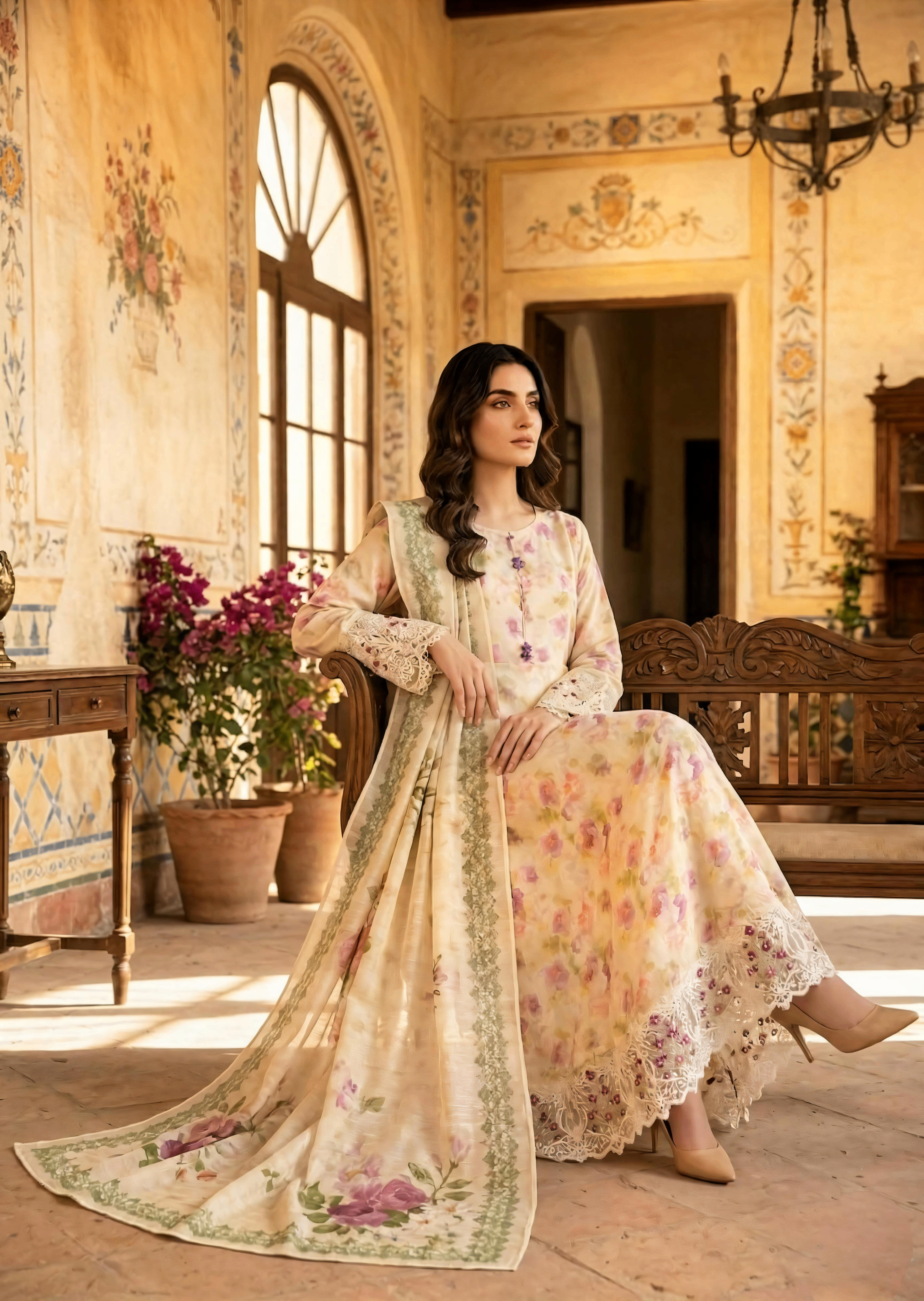 arabic lawn Maxi in Yellow