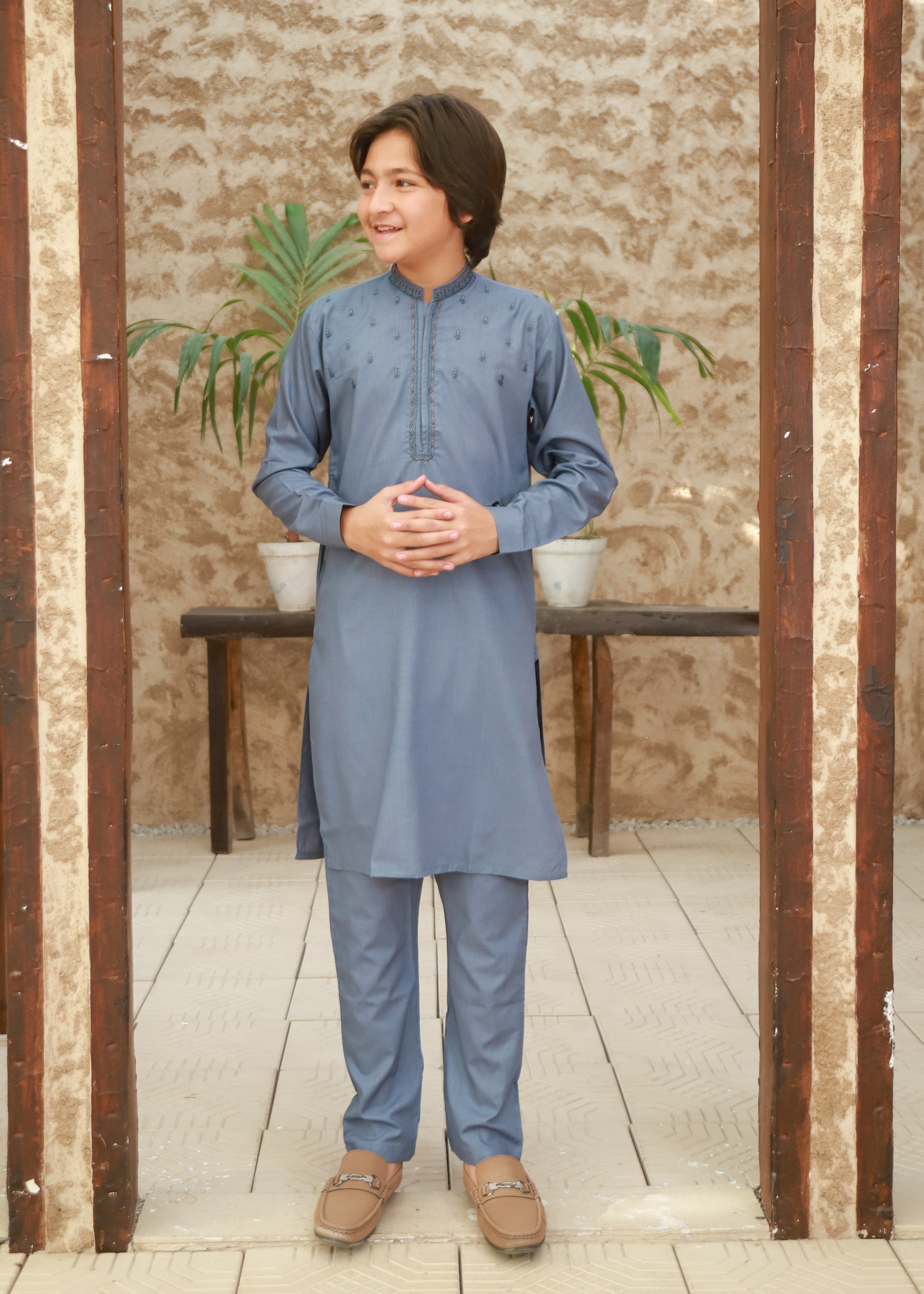 wash & wear Kurta Set in Cornflower blue