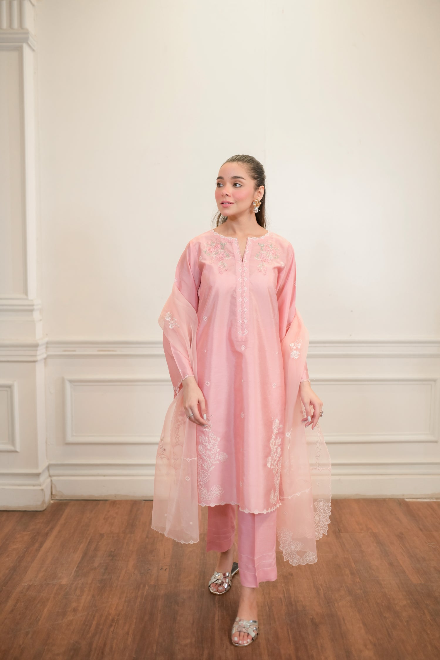 cotton net Kurta Set in Pink
