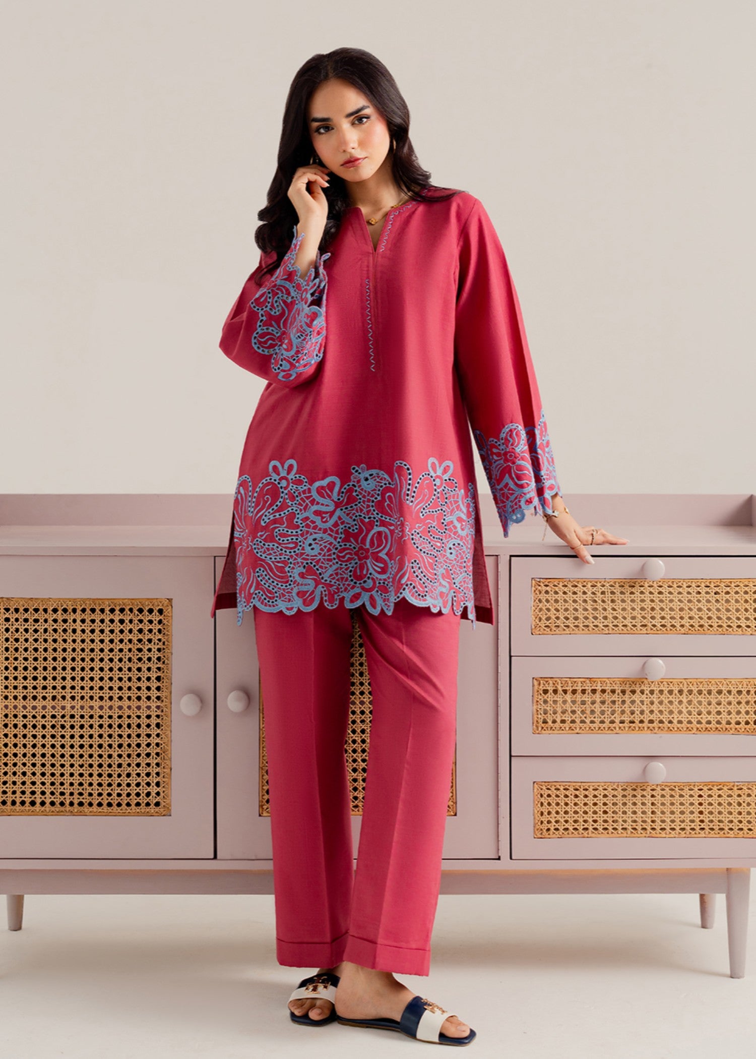 lawn cotton Co Ord Sets in Taffy pink