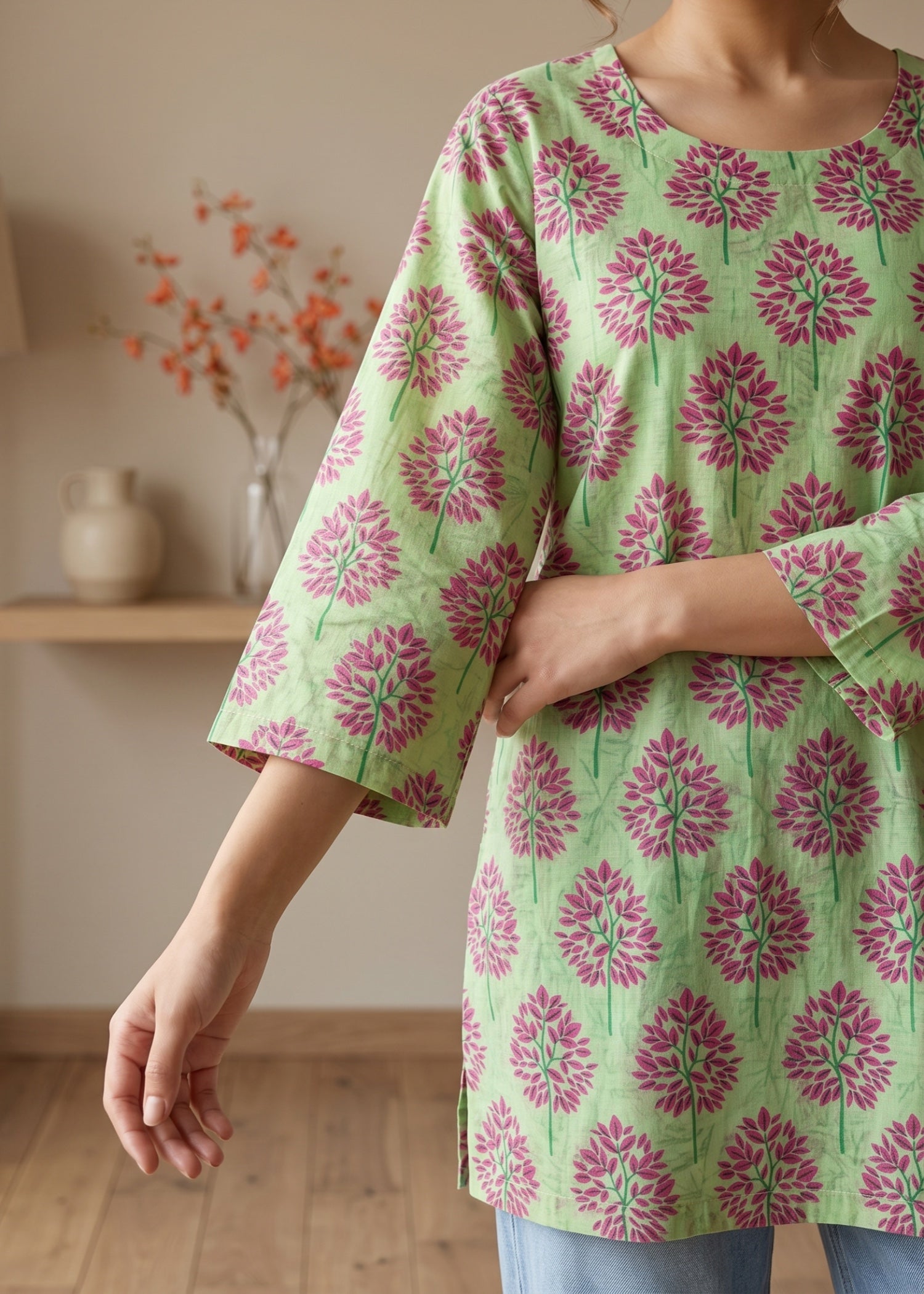 lawn cotton Kurti in Pistachio green