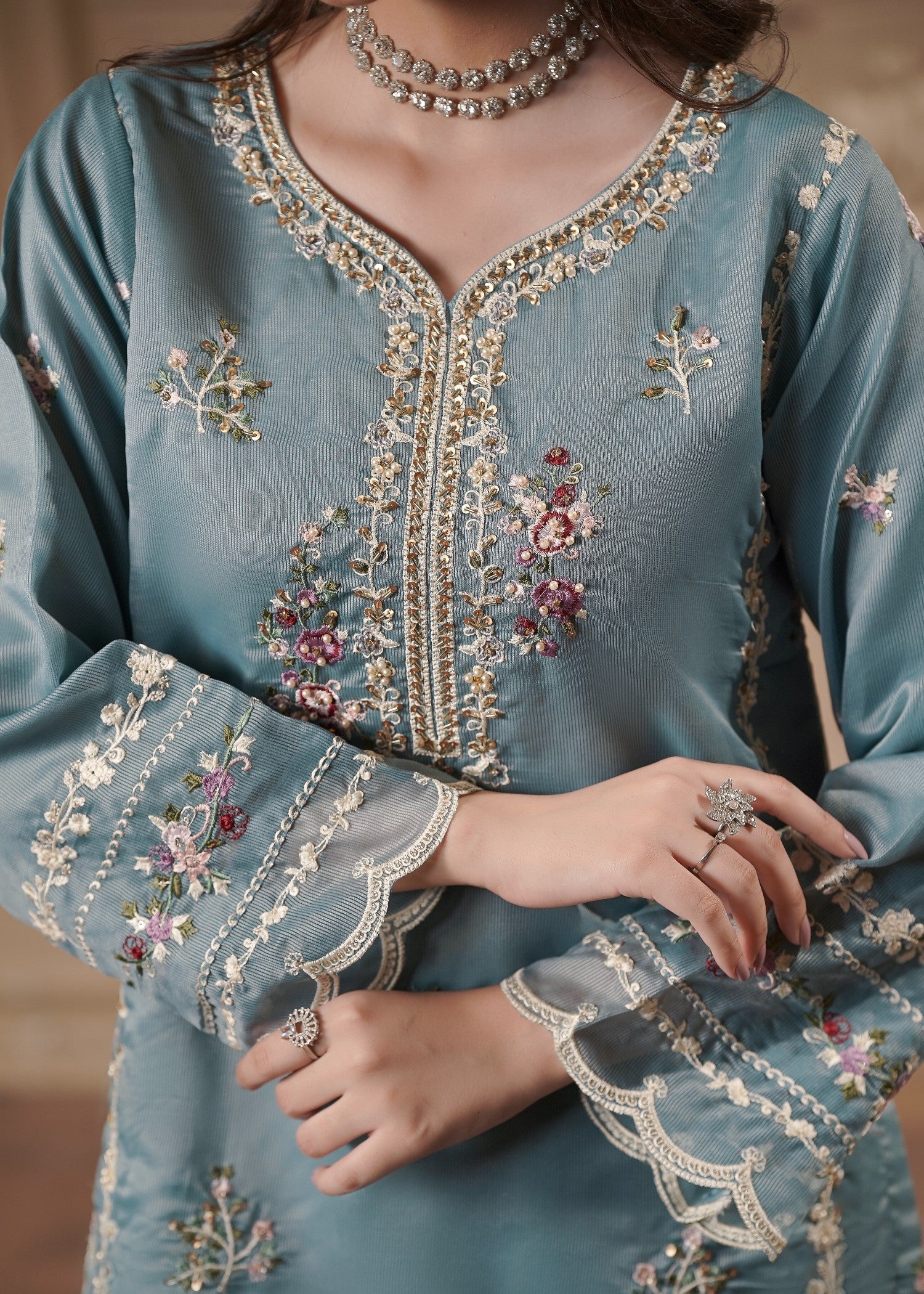 cotton net Kurta Set in Pastel green