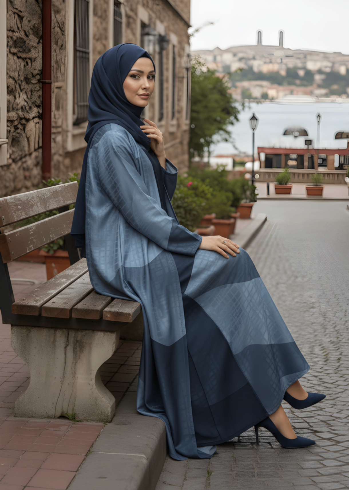 jacquard georgette Abaya in Blue