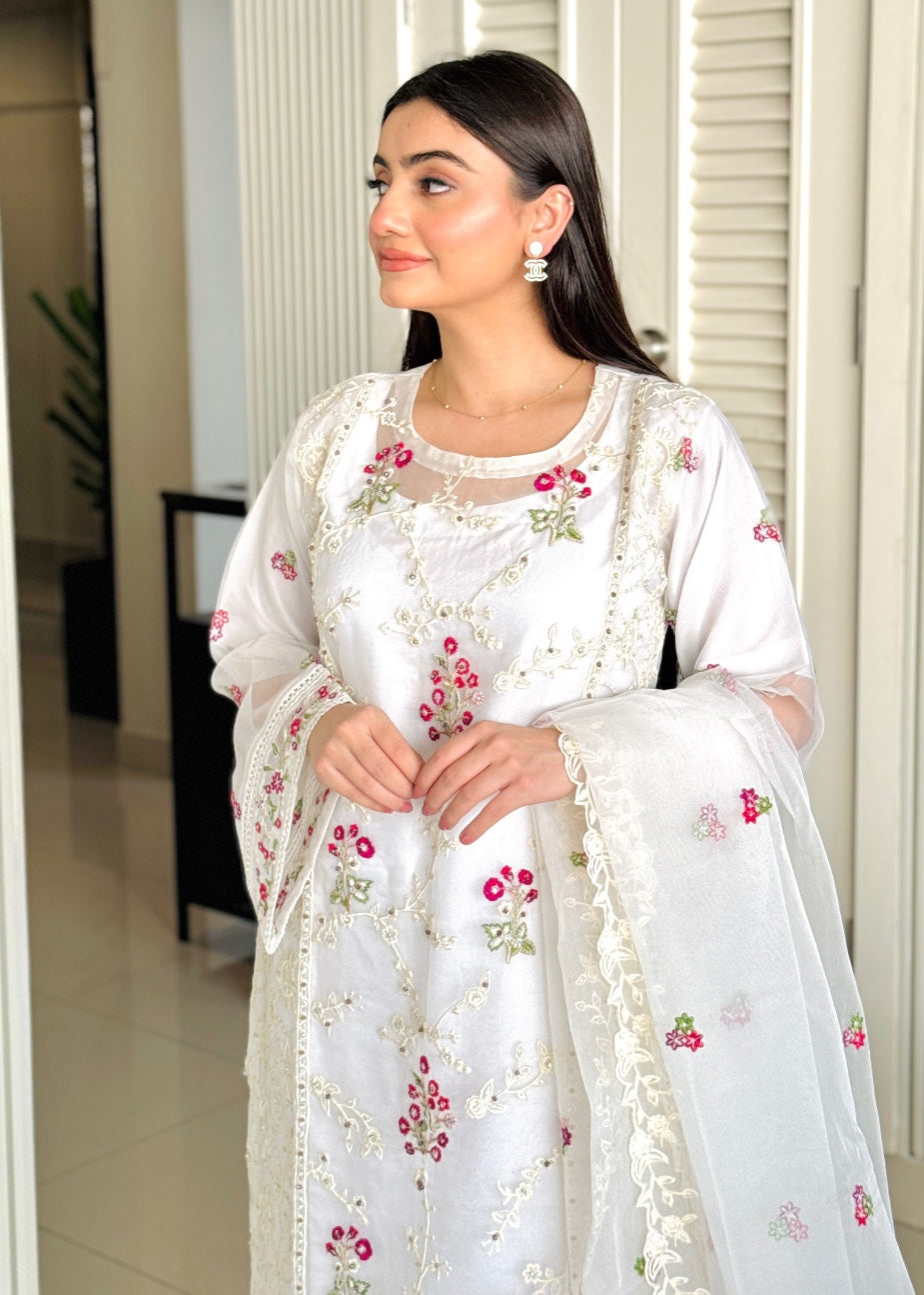 organza Kurta Set in White