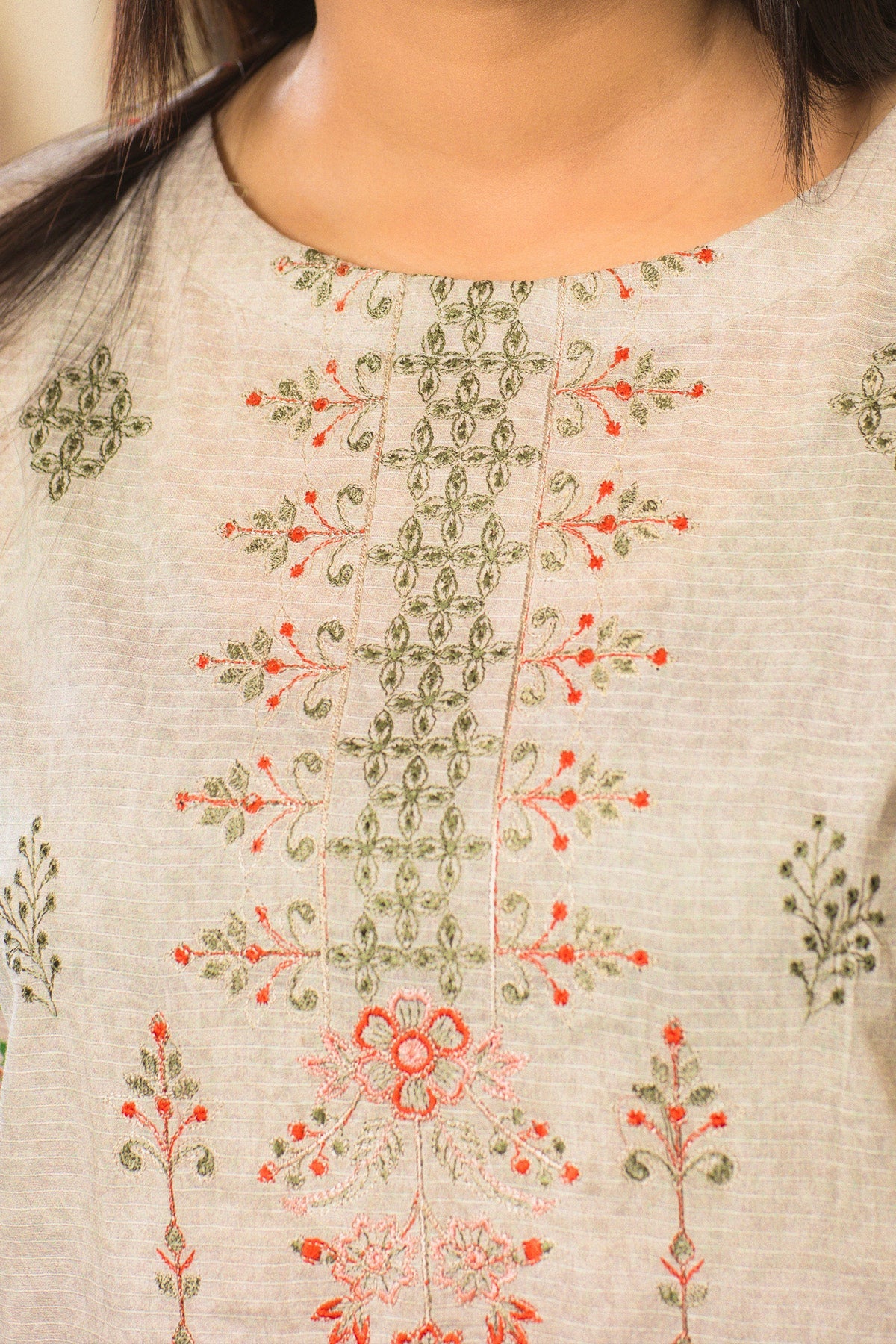 lawn voile Kurta Set in Ivory