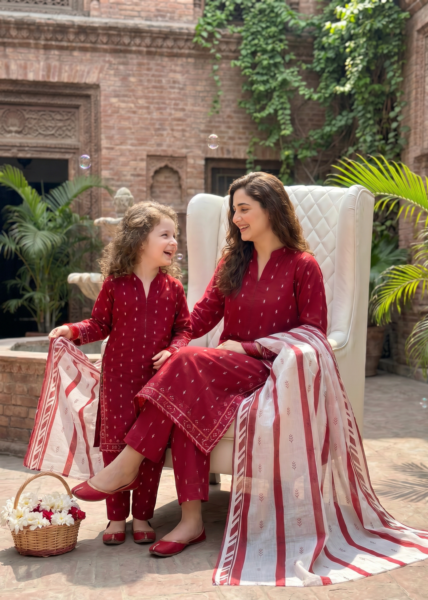cotton Kurta Set in Rose red