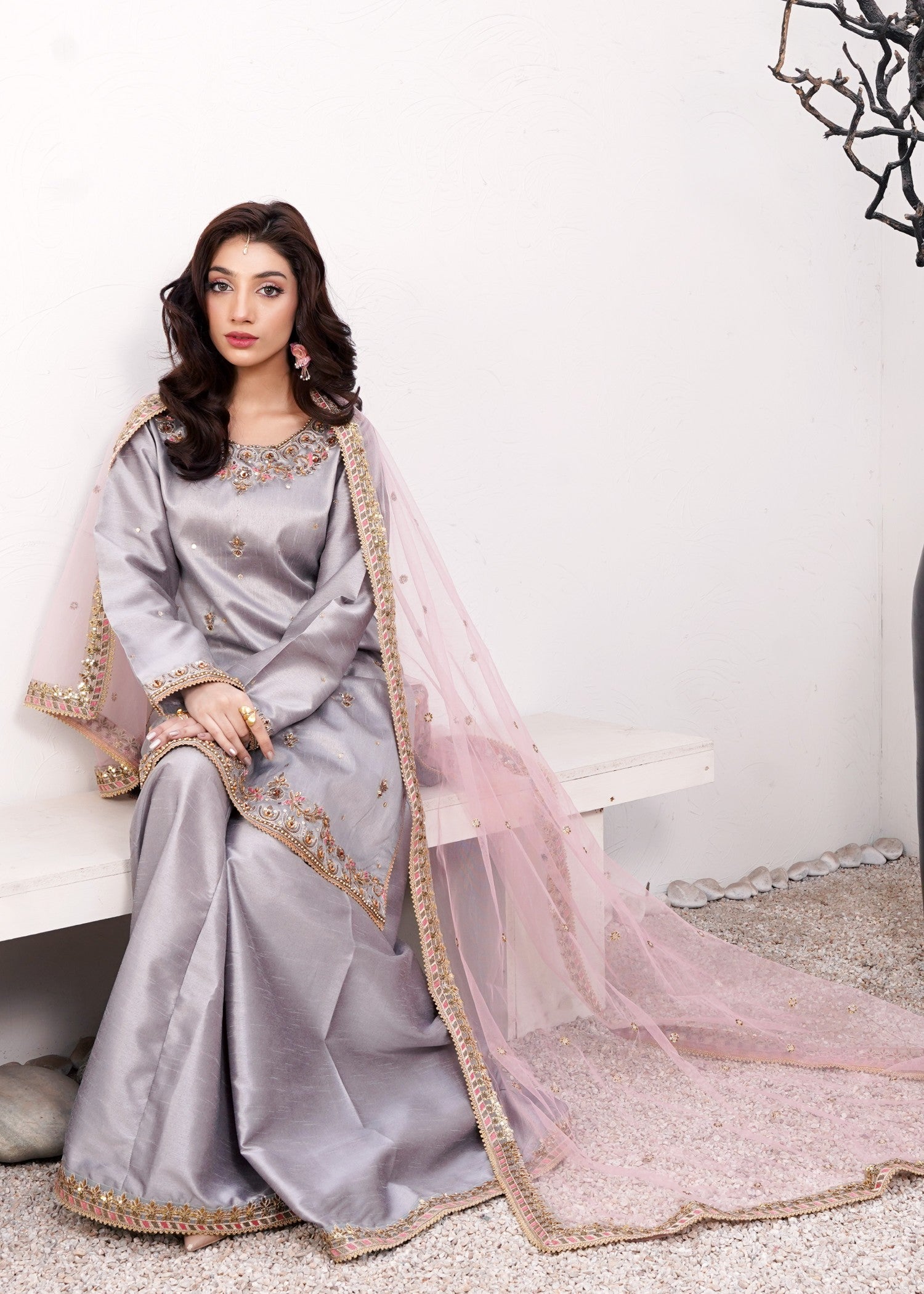 tussar silk Sharara in Pastel grey