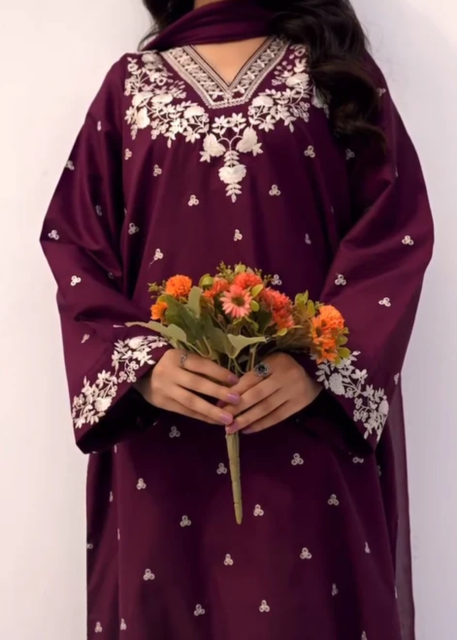 linen Kurta Set in Plum