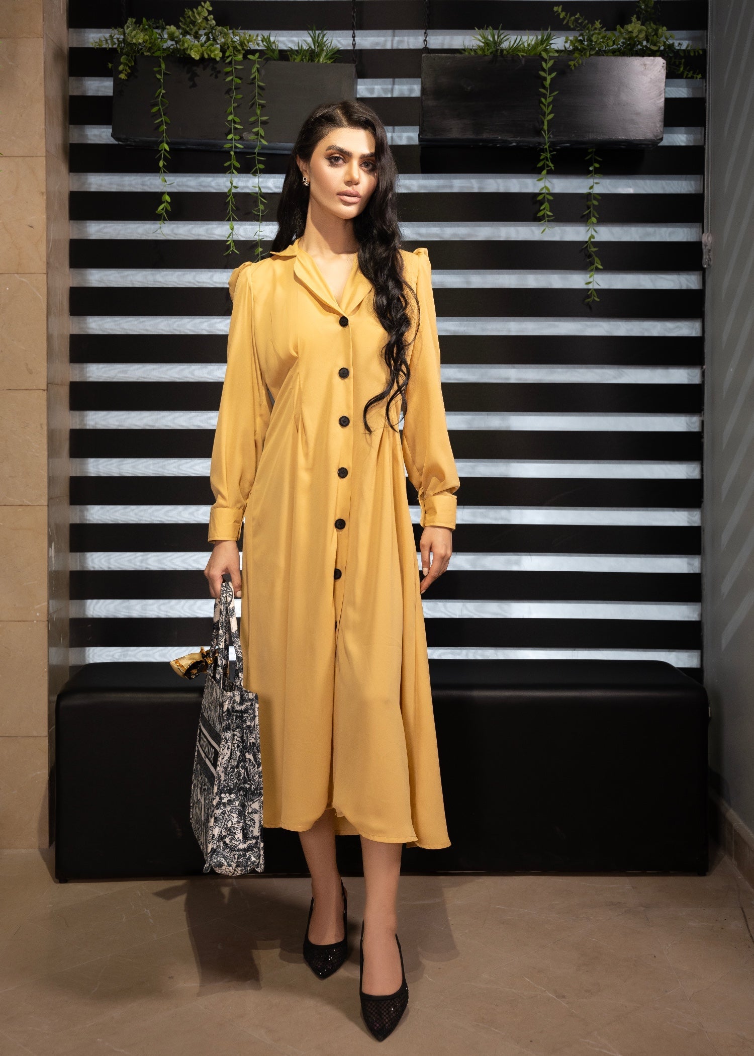 crepe georgette Dress in Butter