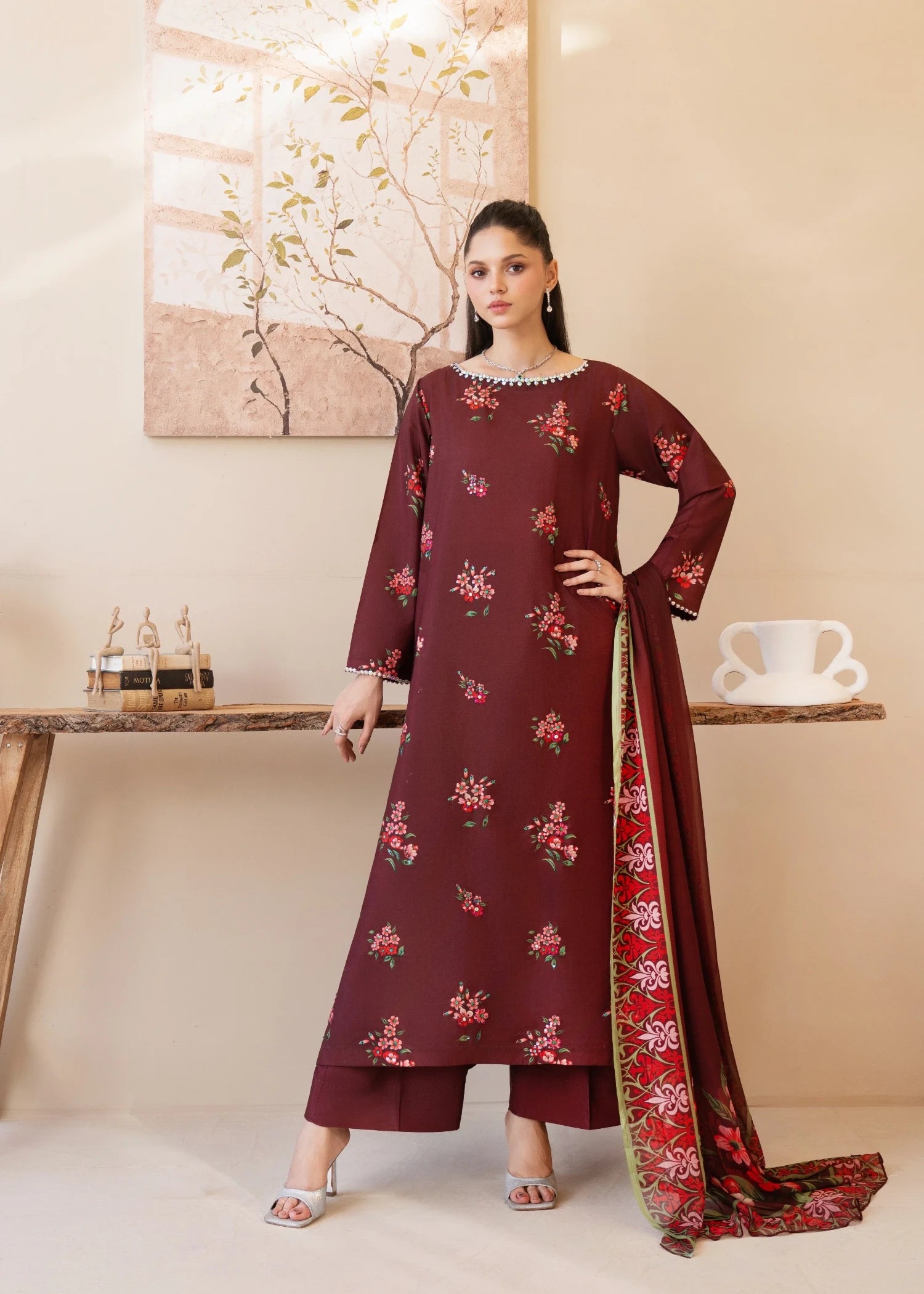 silk grip Kurta Set in Maroon