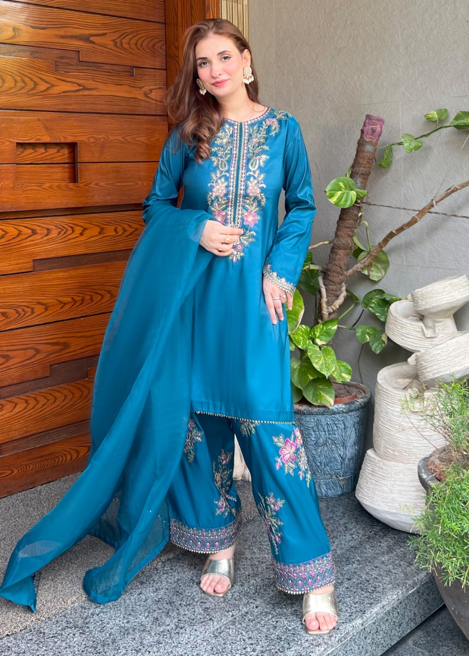 kattan silk Kurta Set in Blue