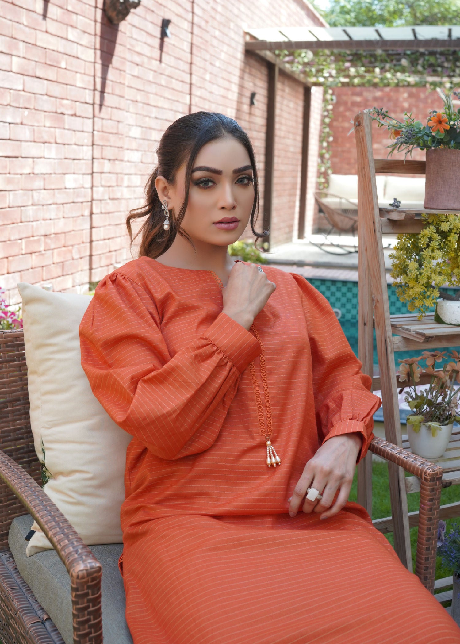 zari lawn Co Ord Sets in Rust orange