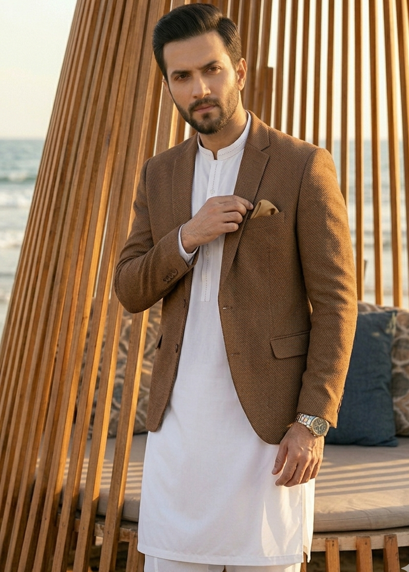 wool Blazer in Tan brown
