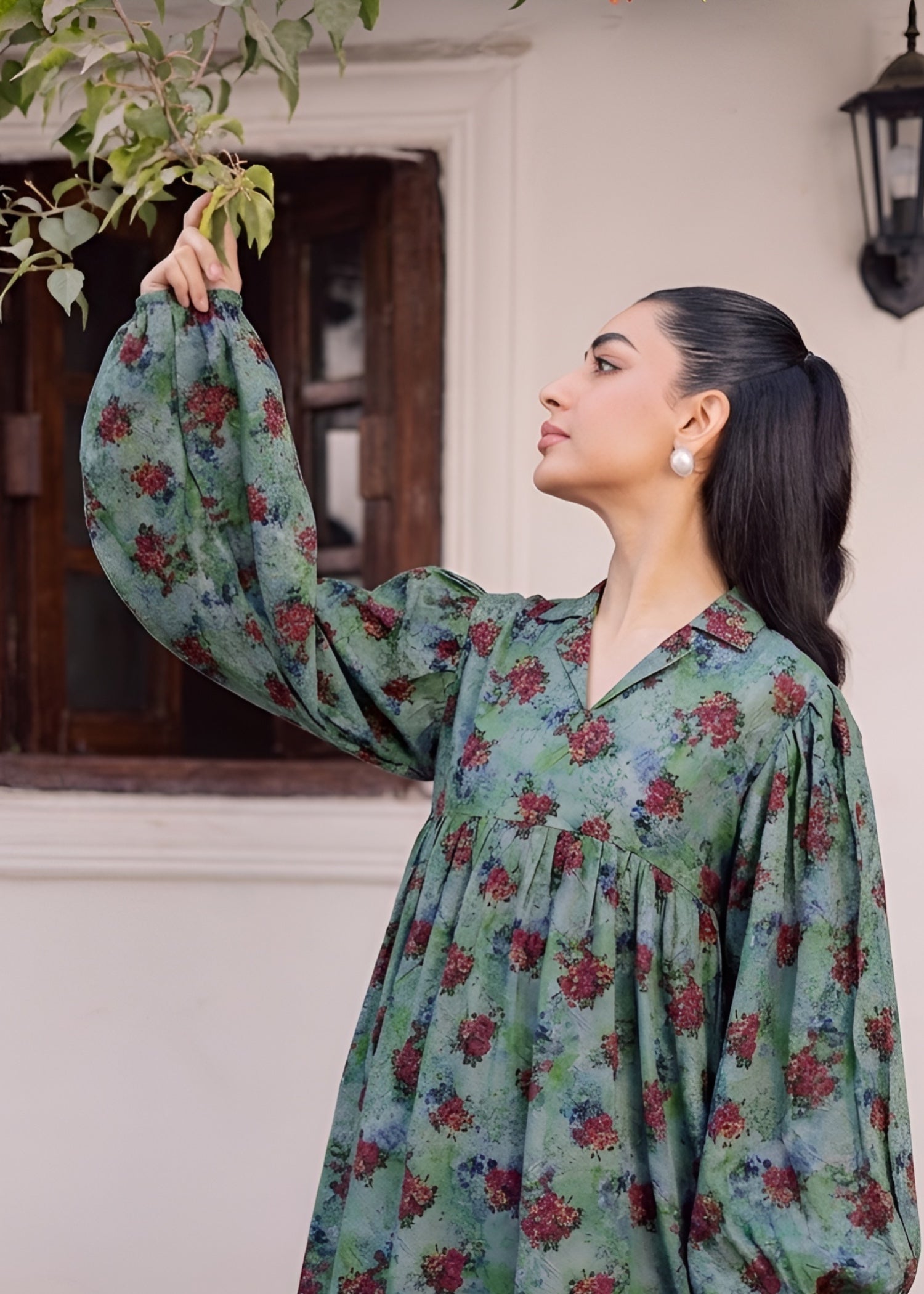 dhanak Short Frock in Sage green
