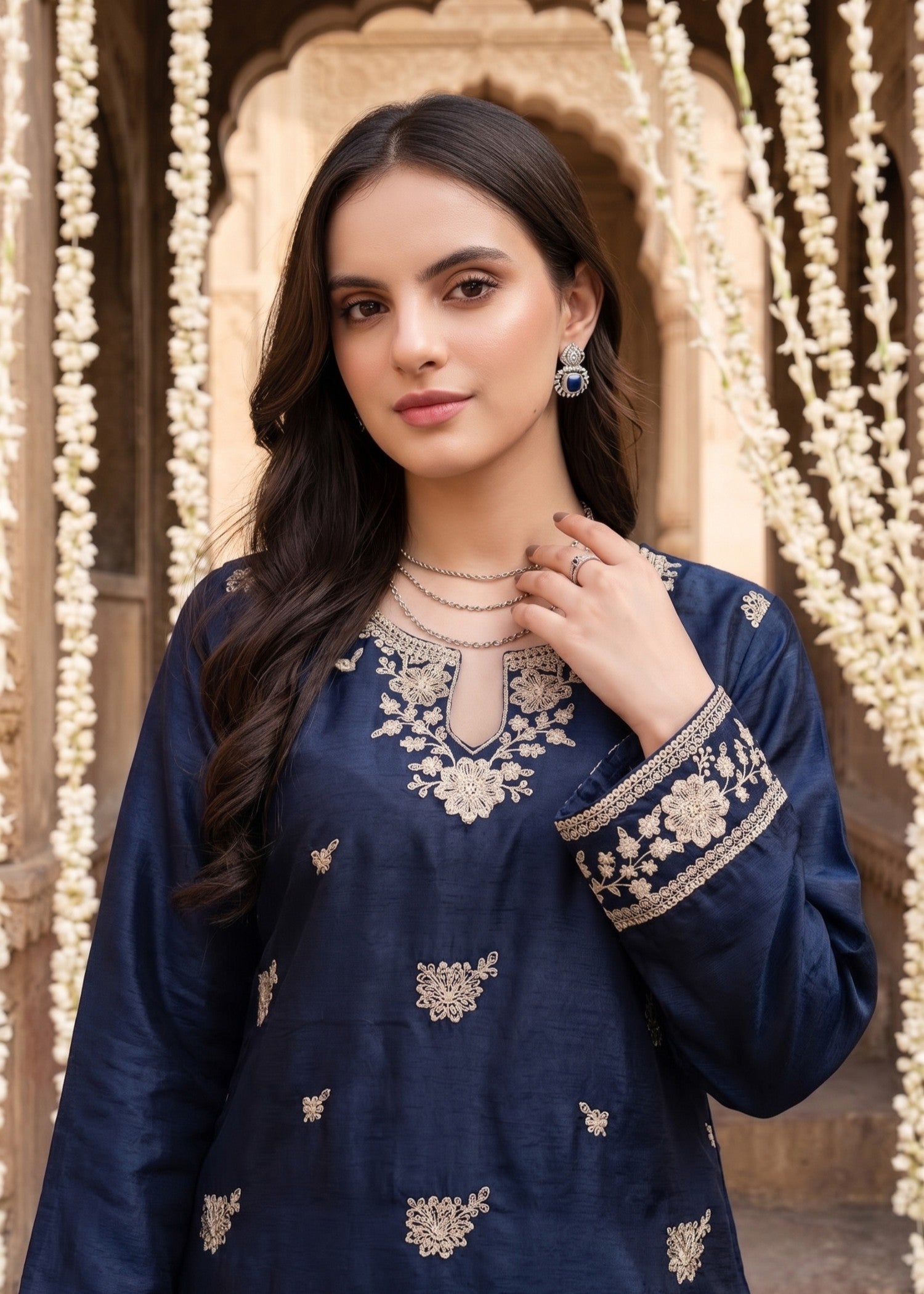 kattan silk Kurta Set in Navy blue