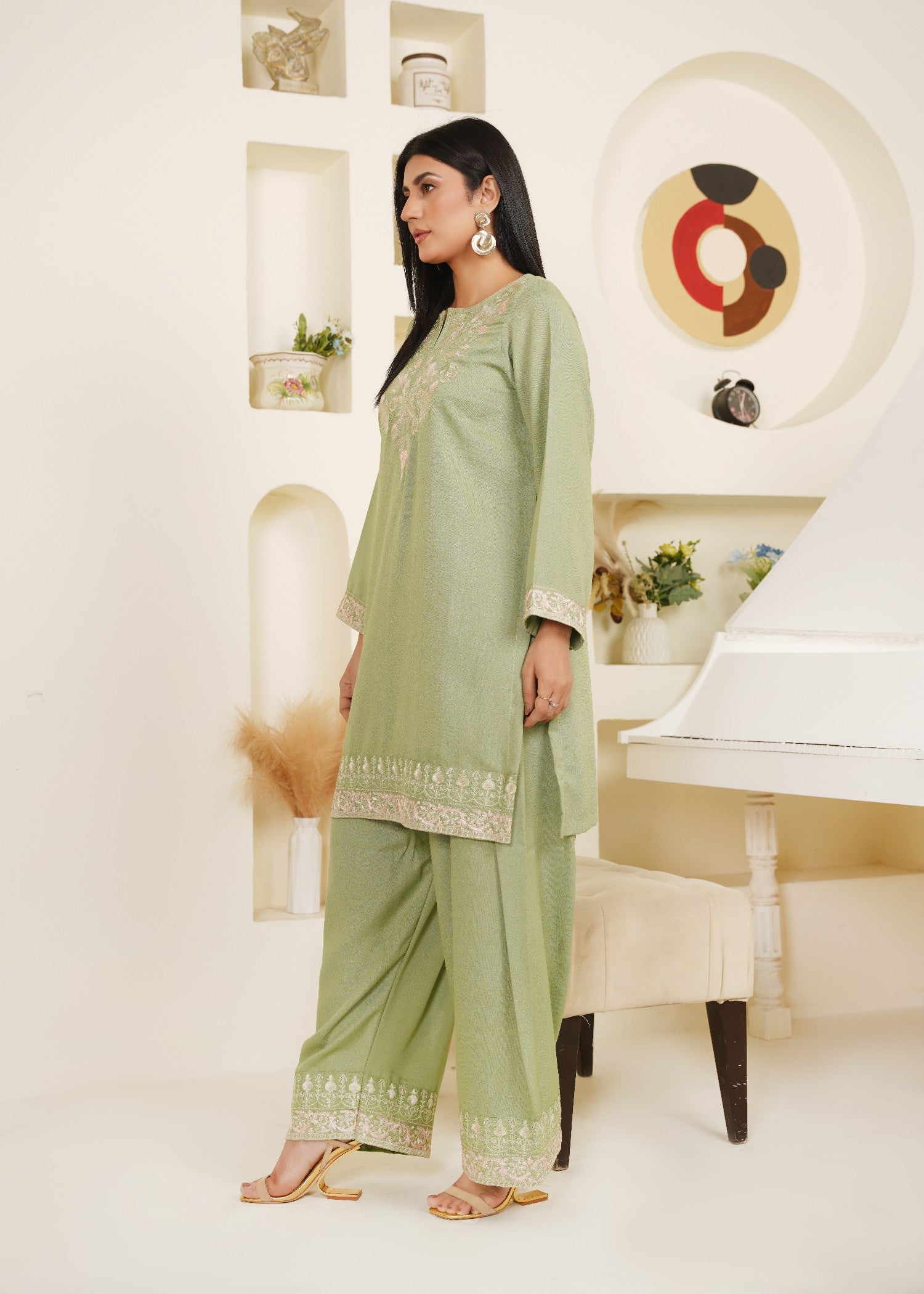 karandi Kurta Set in Mint green