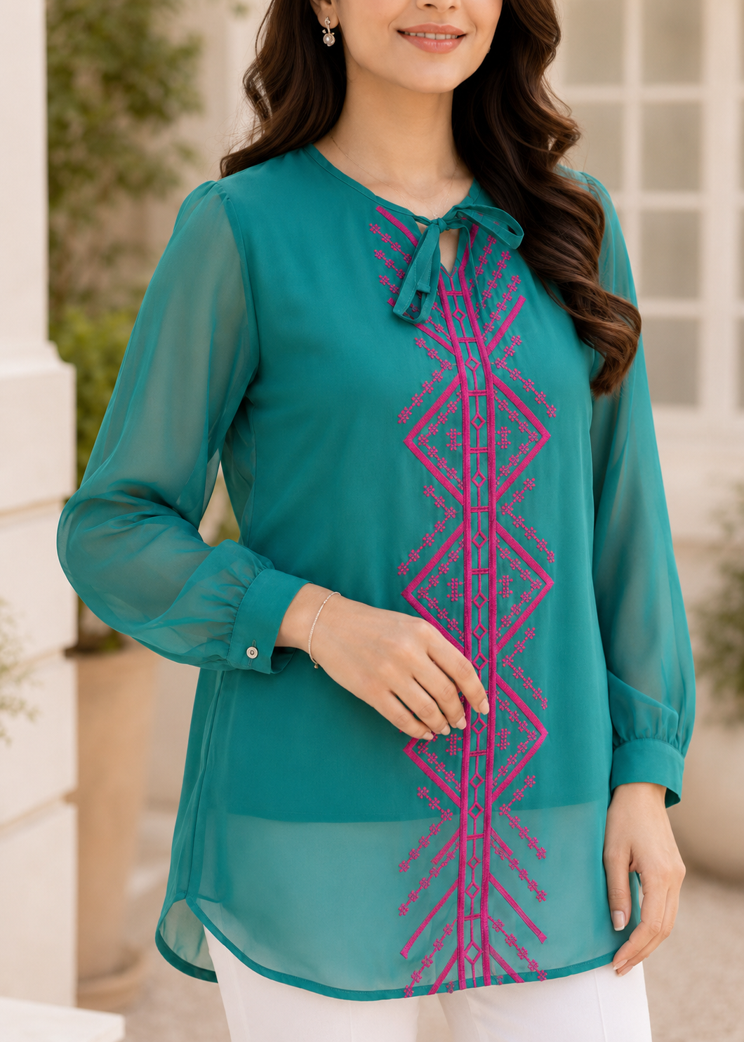 polyester chiffon Top in Teal