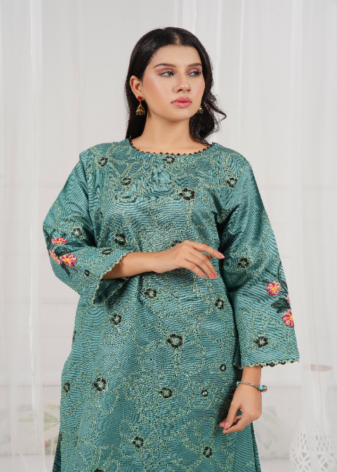 yarn dyed khaddi Kurta Set in Pistachio green