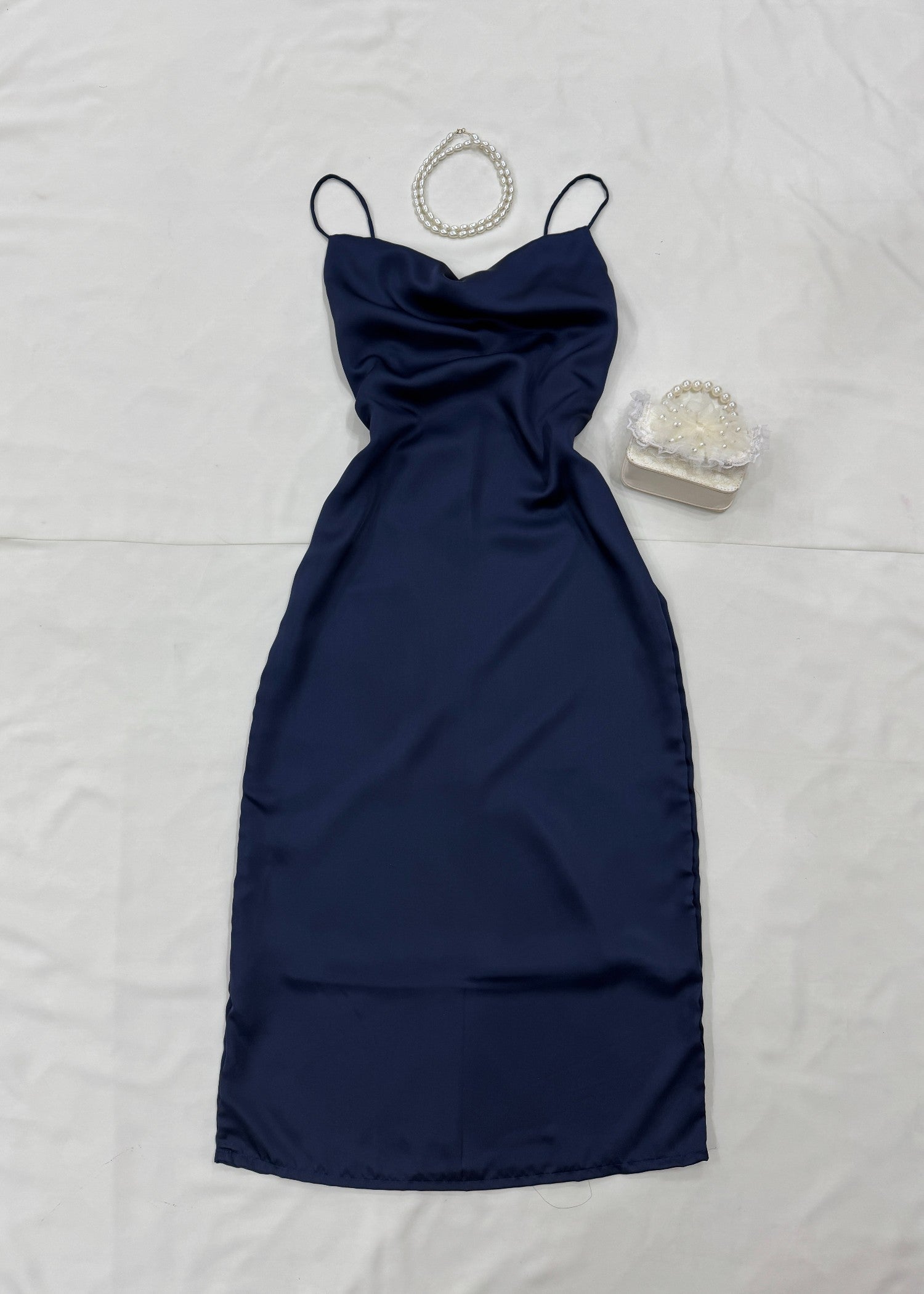 satin silk Dress in Navy blue