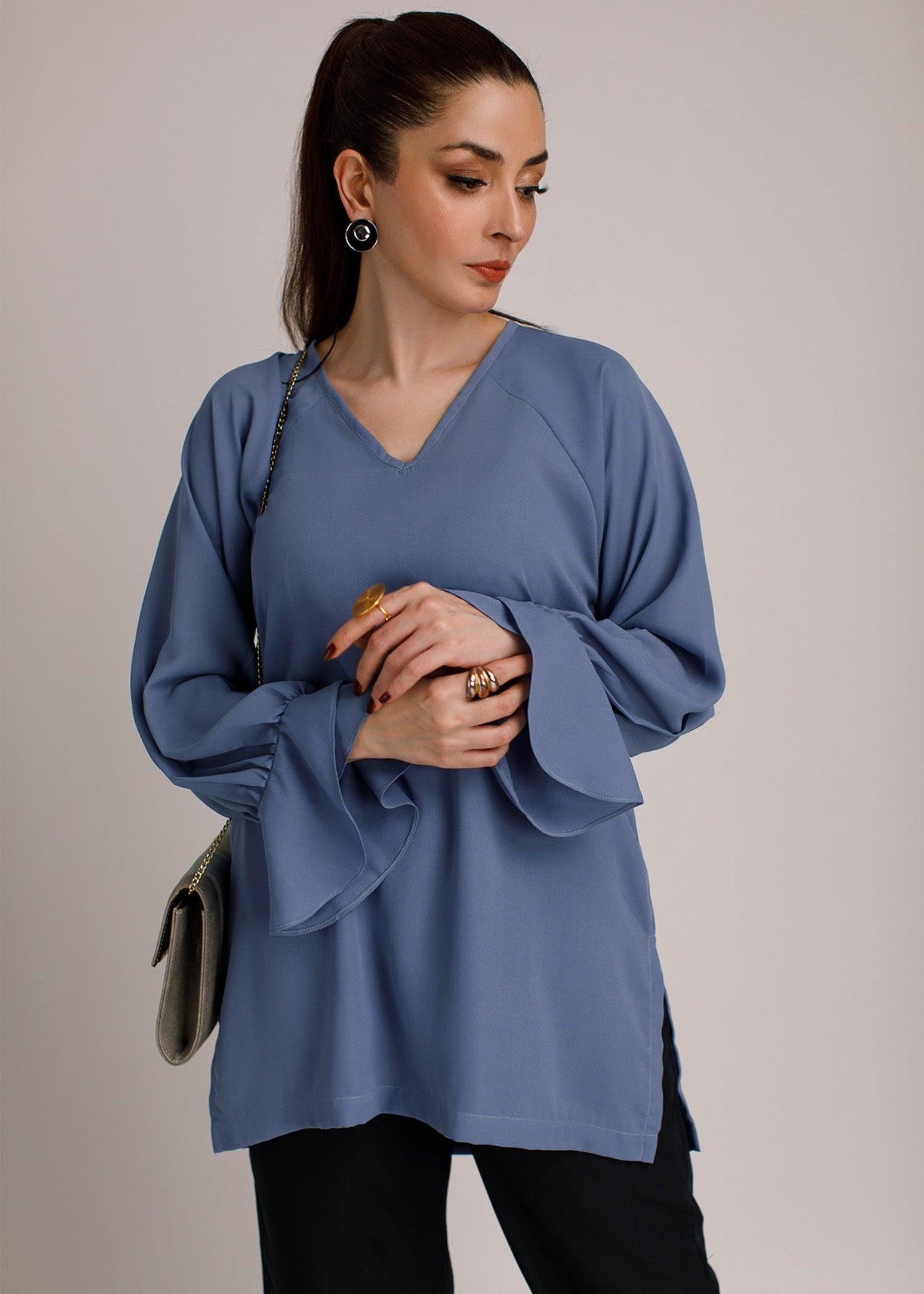 crepe Top in Steel blue