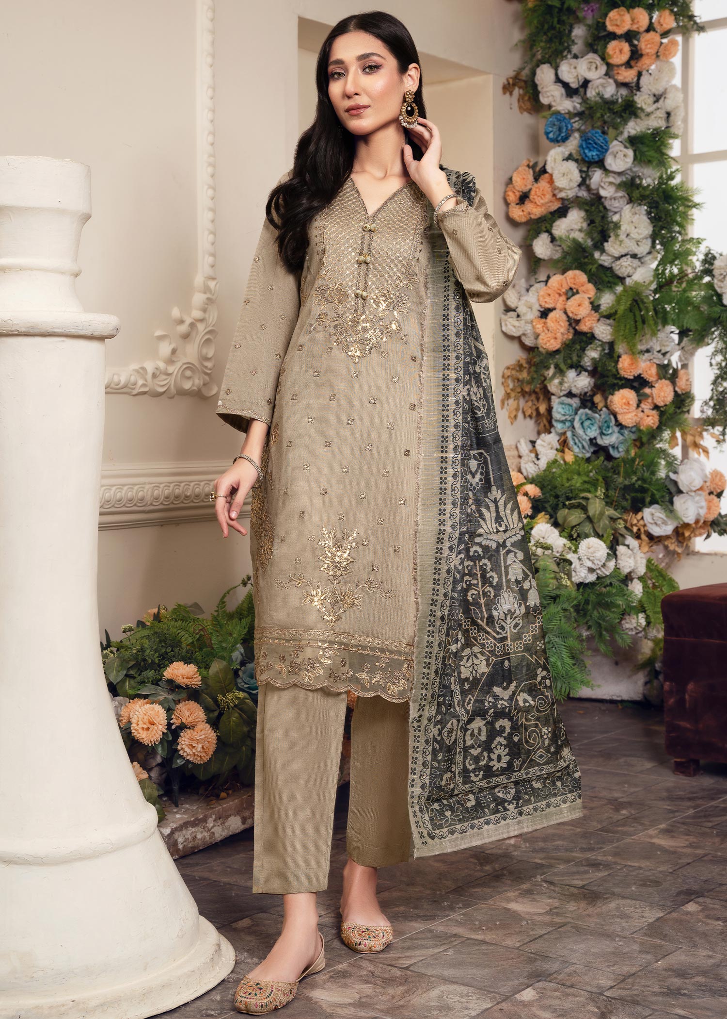 khaddi net Kurta Set in Sand brown
