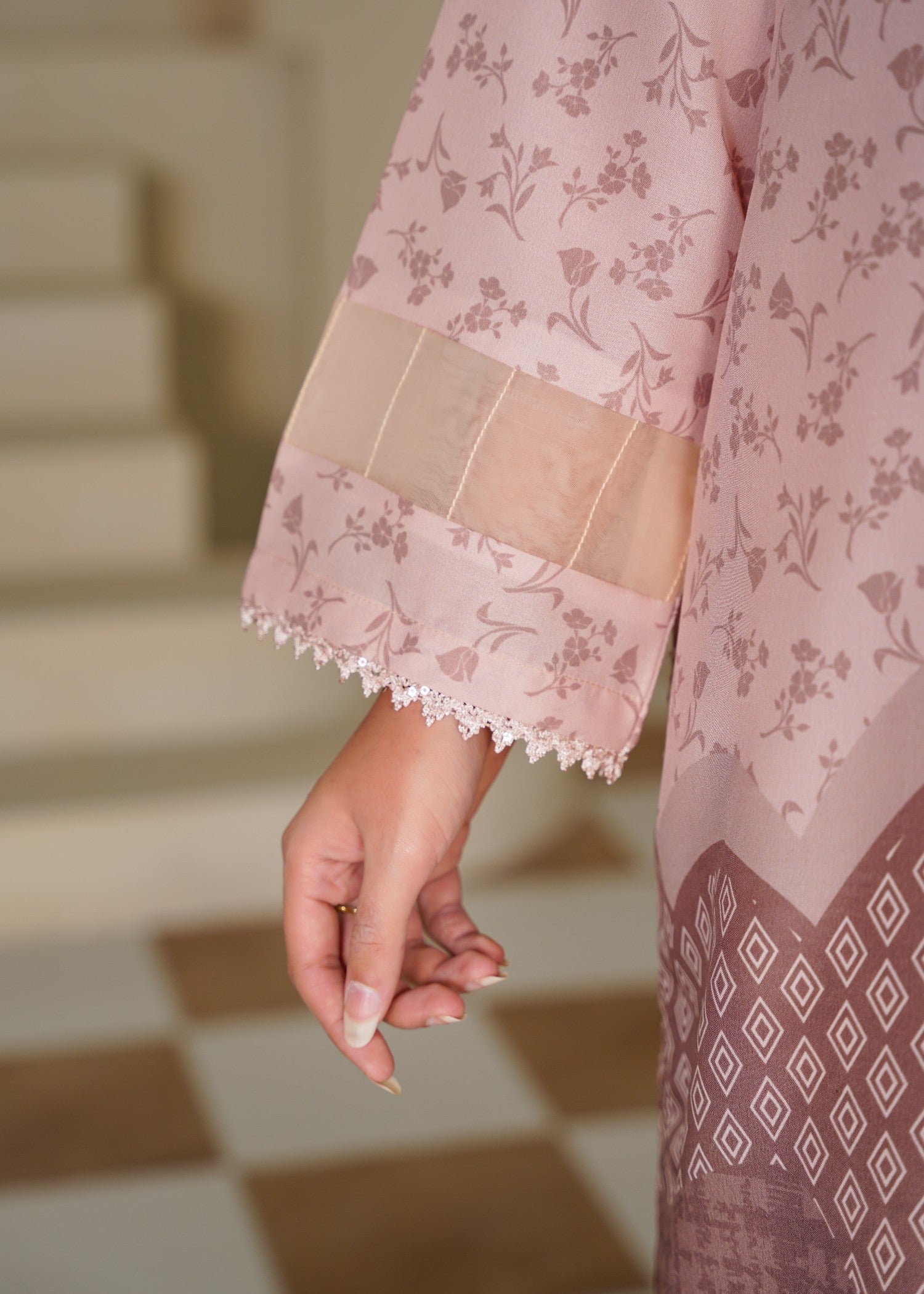 poly lawn Kurta Set in Peach pink