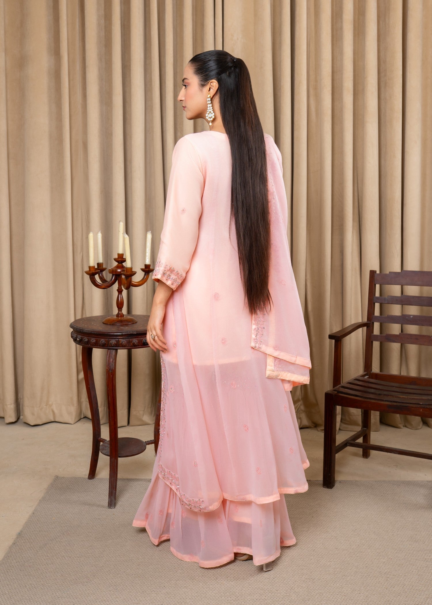 chiffon Gharara in Pink