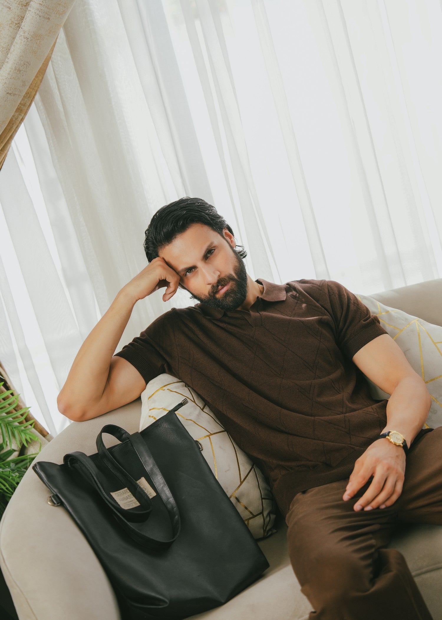 cotton Polo Shirt in Espresso brown