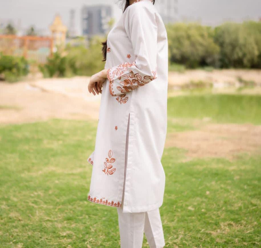 cambric Kurta Set in Pearl white