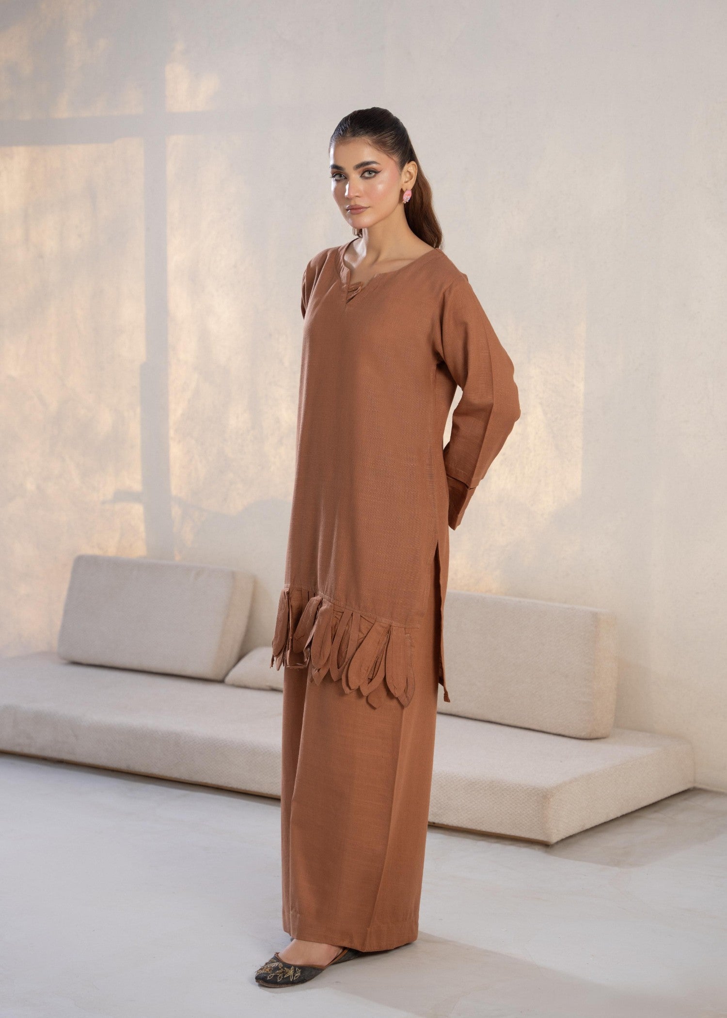 slub khaddar Kurta Set in Coffee brown